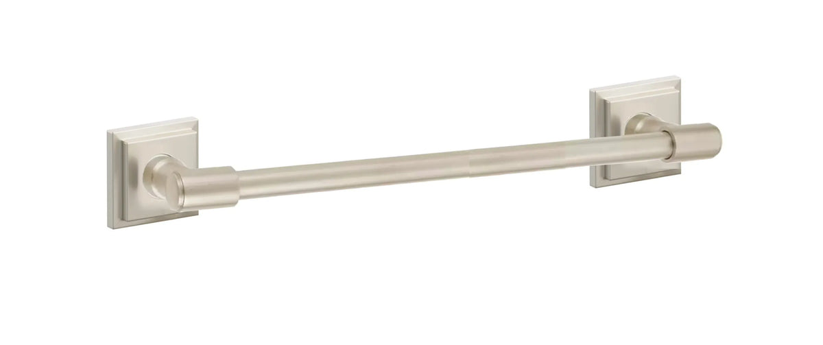 Emtek Transitional Brass Towel Bar with Step Square Rosette in Satin Nickel finish