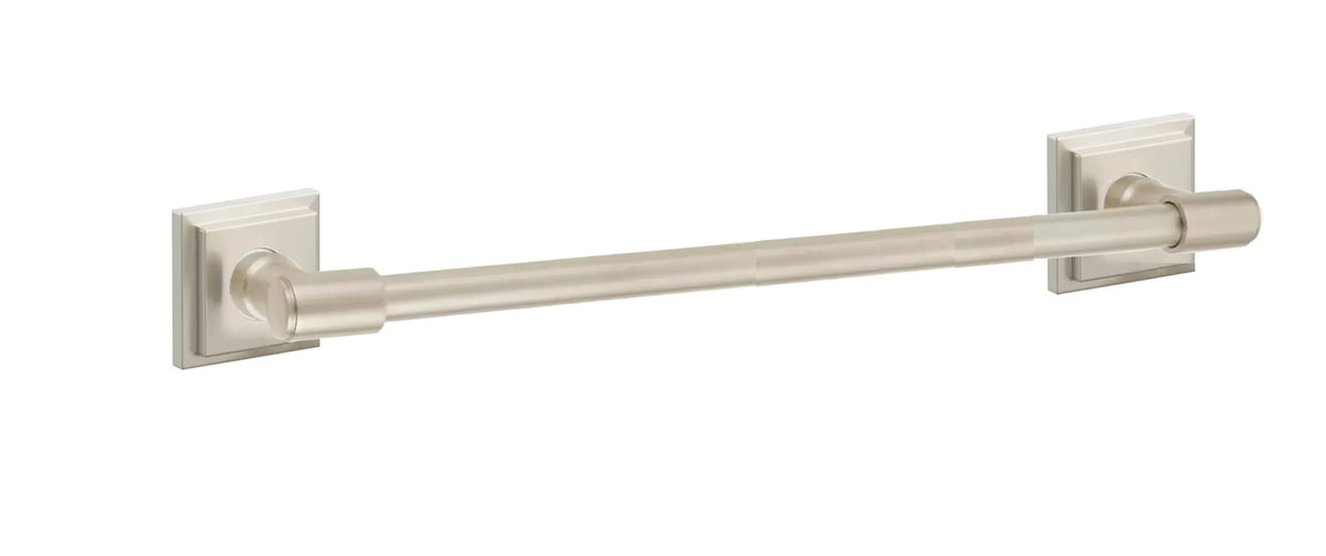 Emtek Transitional Brass Towel Bar with Step Square Rosette in Satin Nickel finish