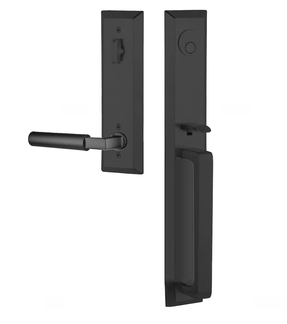 Emtek Transitional Heritage Full Length Handleset with Hercules Lever in Flat Black finish
