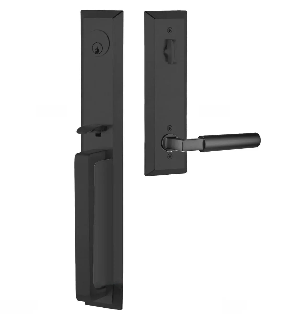 Emtek Transitional Heritage Full Length Handleset with Hercules Lever in Flat Black finish