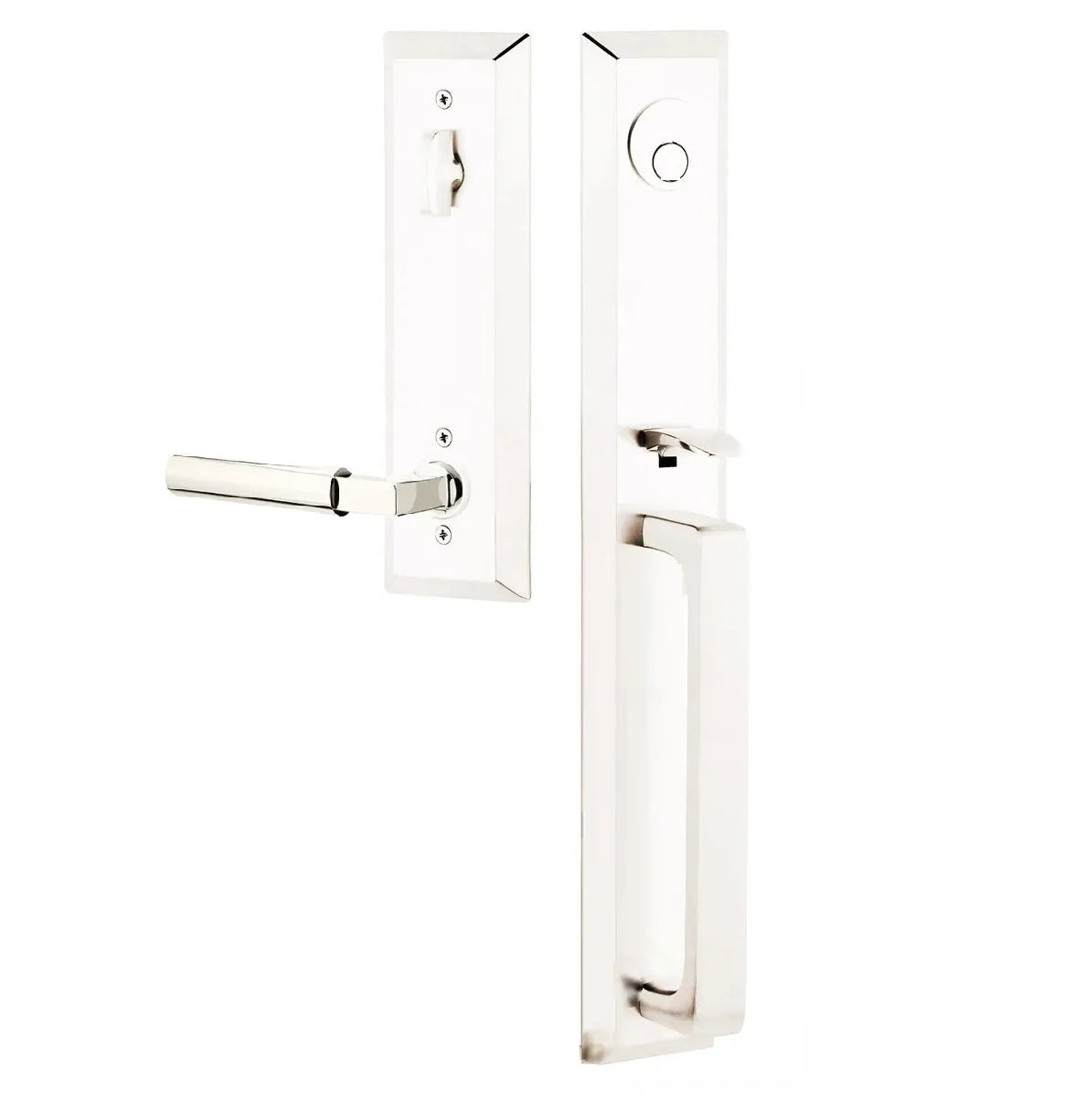 Emtek Transitional Heritage Full Length Handleset with Hercules Lever in Lifetime Polished Nickel finish