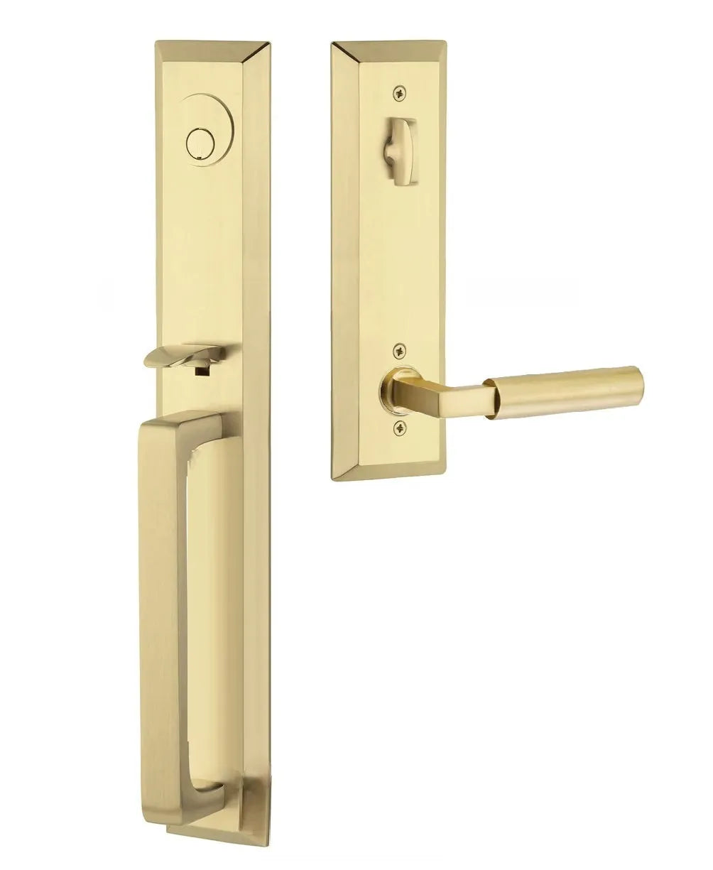 Emtek Transitional Heritage Full Length Handleset with Hercules Lever in Satin Brass finish