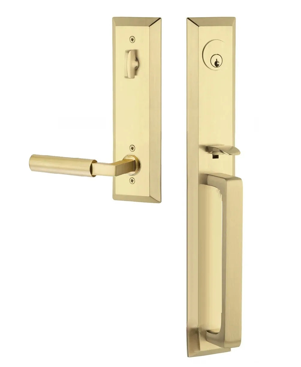 Emtek Transitional Heritage Full Length Handleset with Hercules Lever in Satin Brass finish