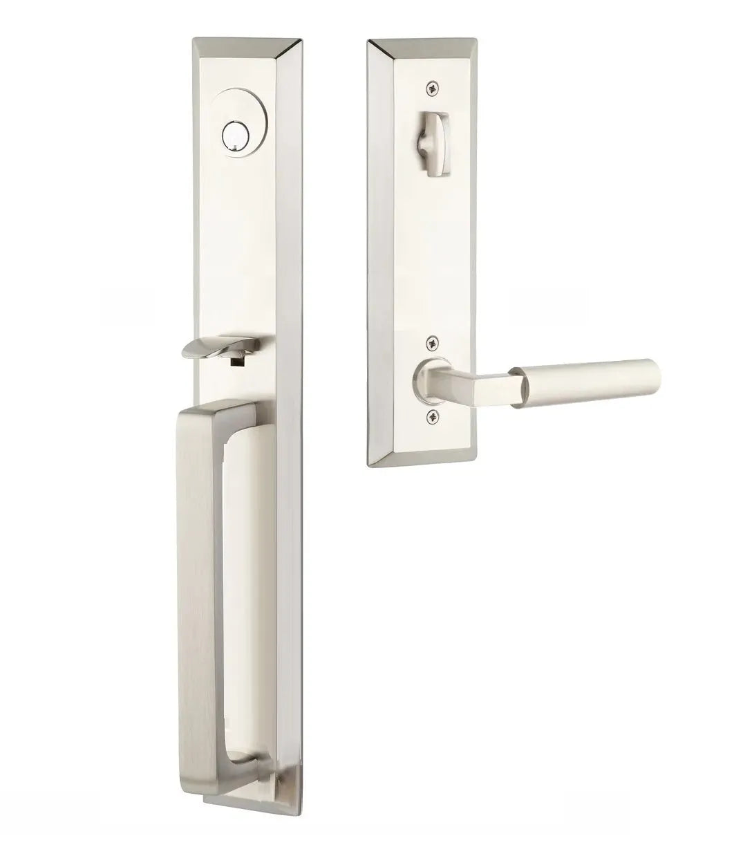 Emtek Transitional Heritage Full Length Handleset with Hercules Lever in Satin Nickel finish