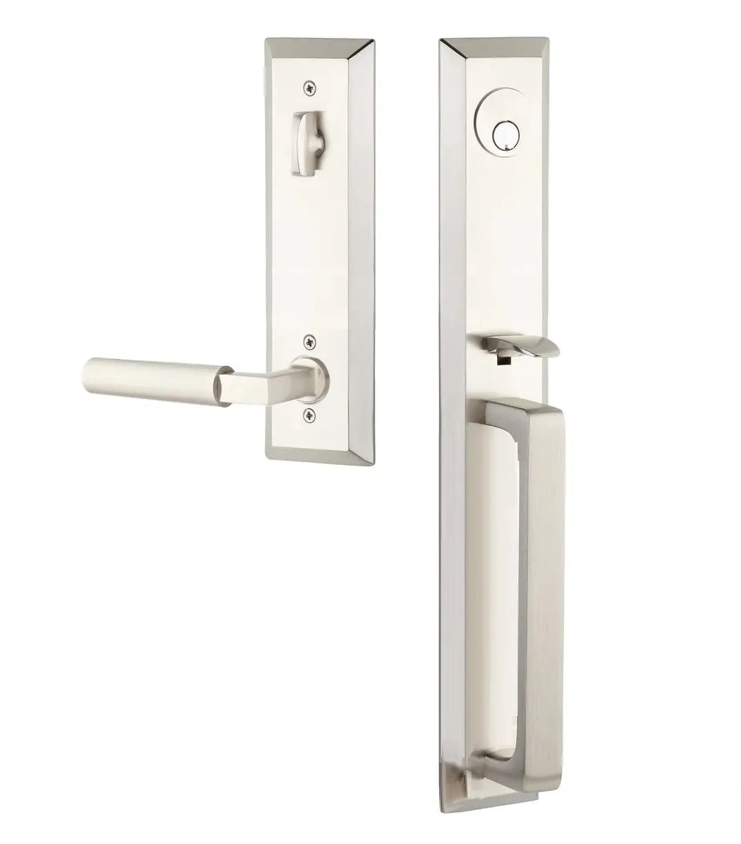 Emtek Transitional Heritage Full Length Handleset with Hercules Lever in Satin Nickel finish