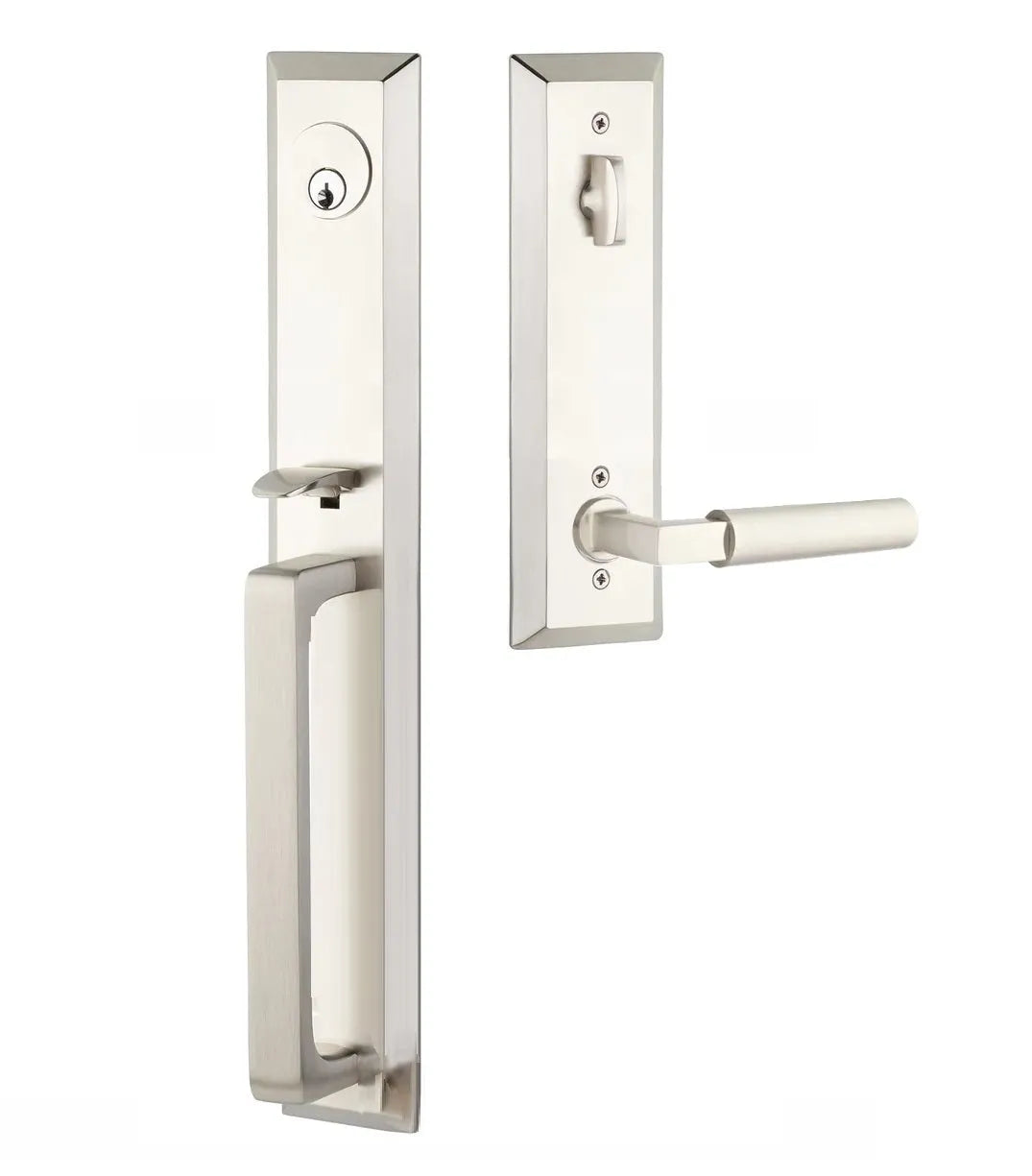 Emtek Transitional Heritage Full Length Handleset with Hercules Lever in Satin Nickel finish