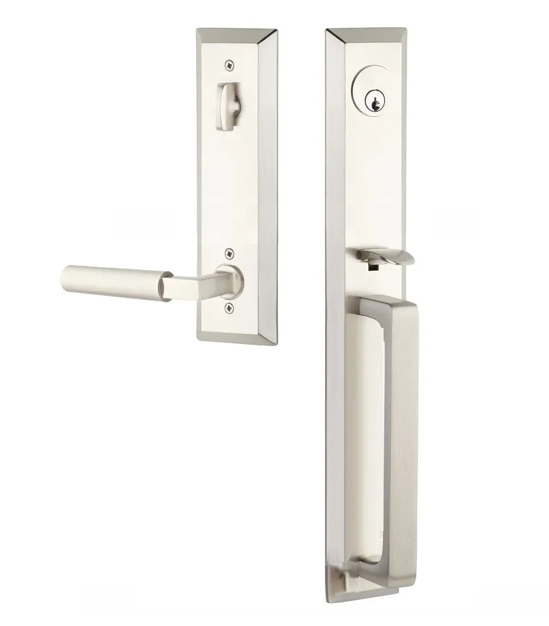 Emtek Transitional Heritage Full Length Handleset with Hercules Lever in Satin Nickel finish