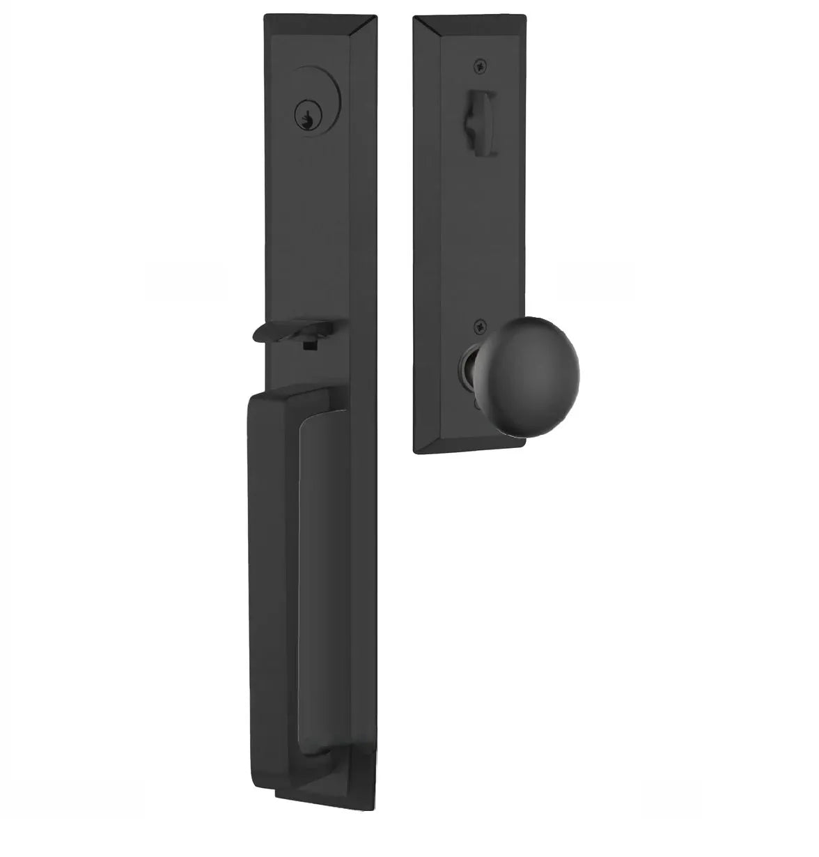 Emtek Transitional Heritage Full Length Handleset with Providence Knob in Flat Black finish