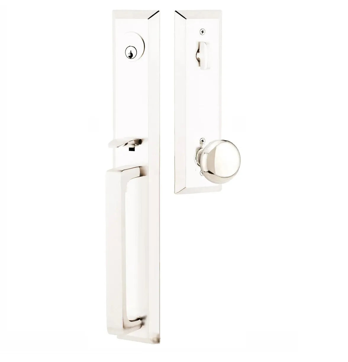 Emtek Transitional Heritage Full Length Handleset with Providence Knob in Lifetime Polished Nickel finish