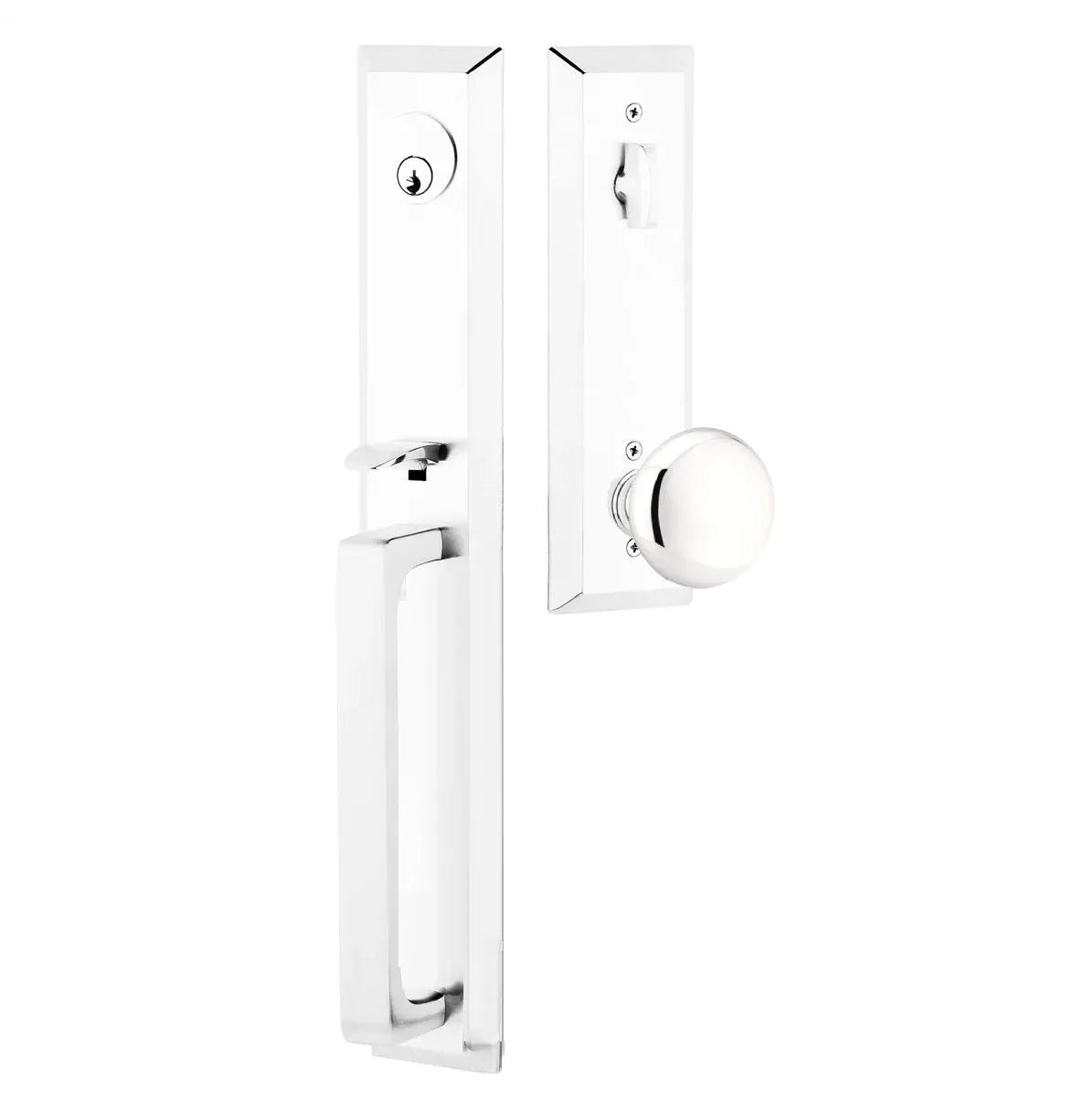 Emtek Transitional Heritage Full Length Handleset with Providence Knob in Polished Chrome finish