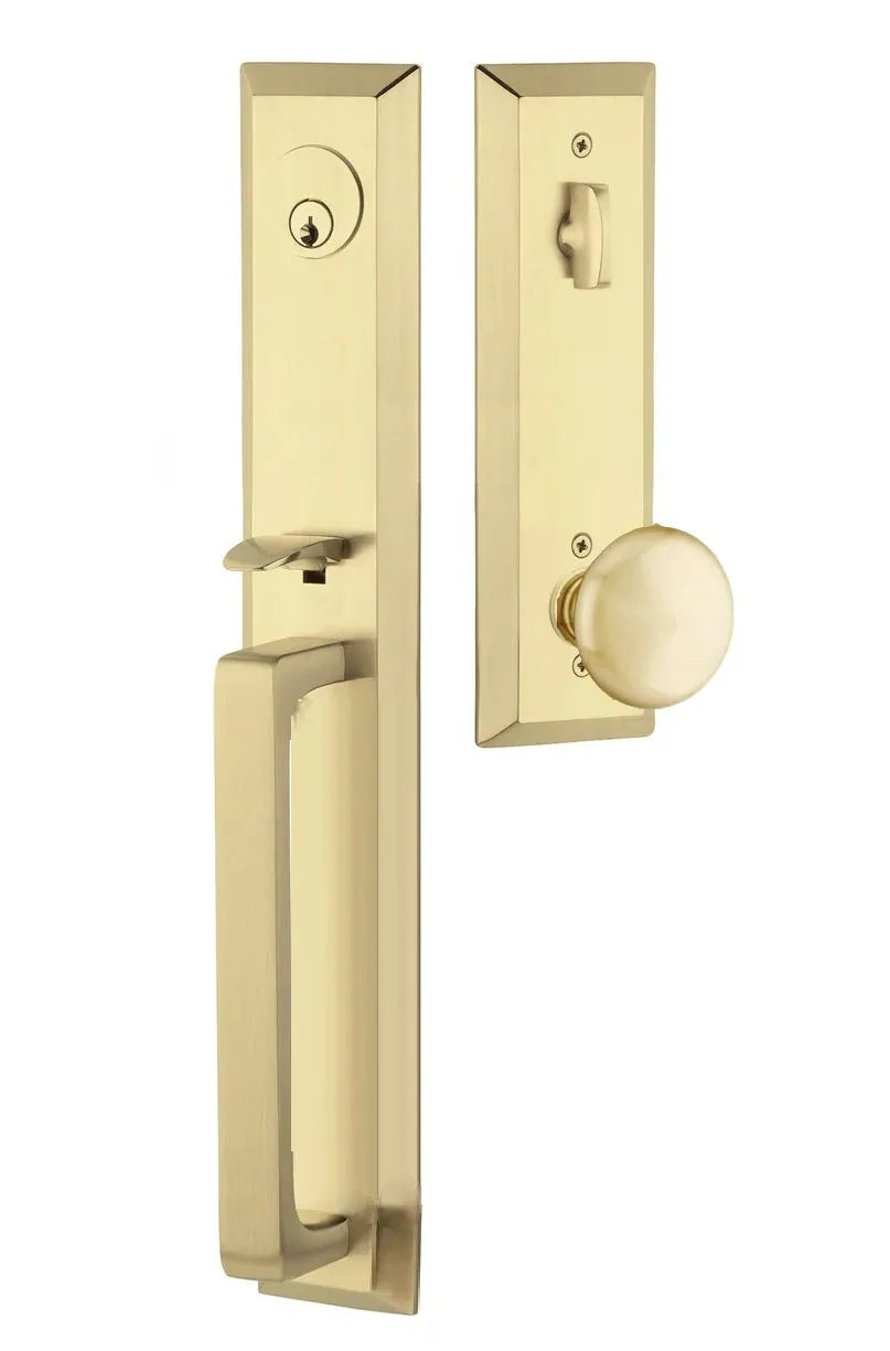 Emtek Transitional Heritage Full Length Handleset with Providence Knob in Satin Brass finish