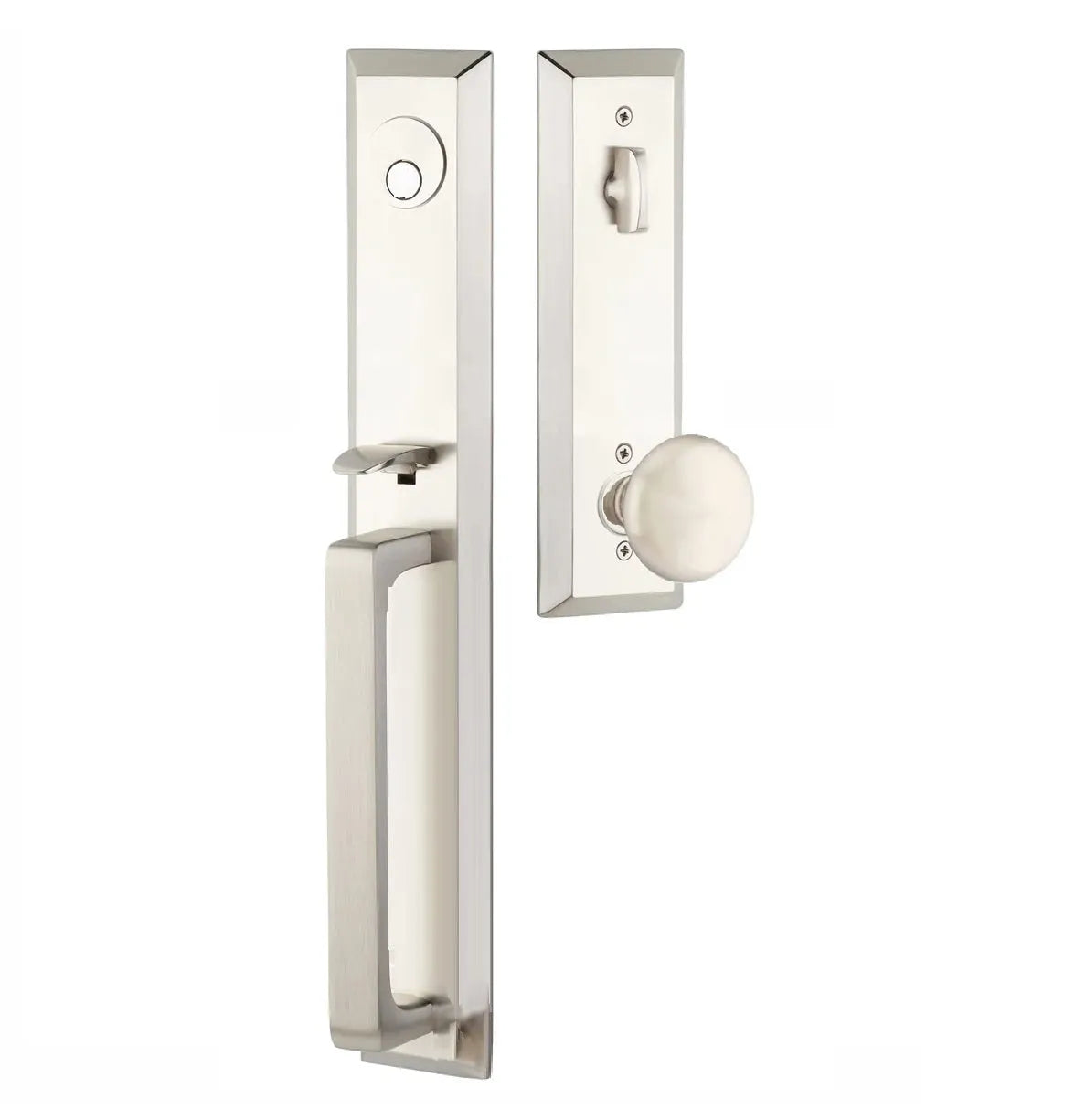 Emtek Transitional Heritage Full Length Handleset with Providence Knob in Satin Nickel finish