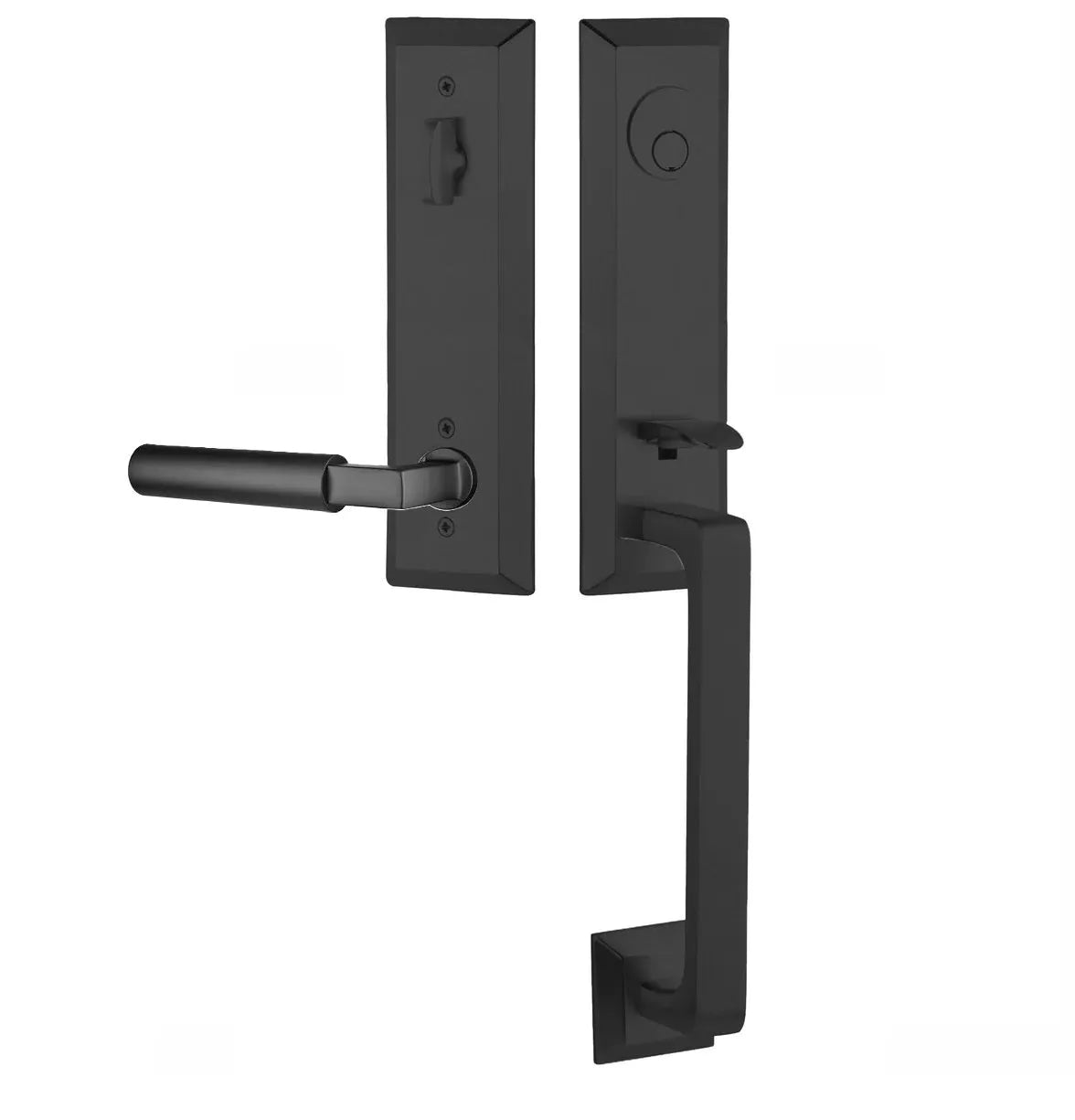 Emtek Transitional Heritage Monolithic Handleset with Hercules Lever in Flat Black finish