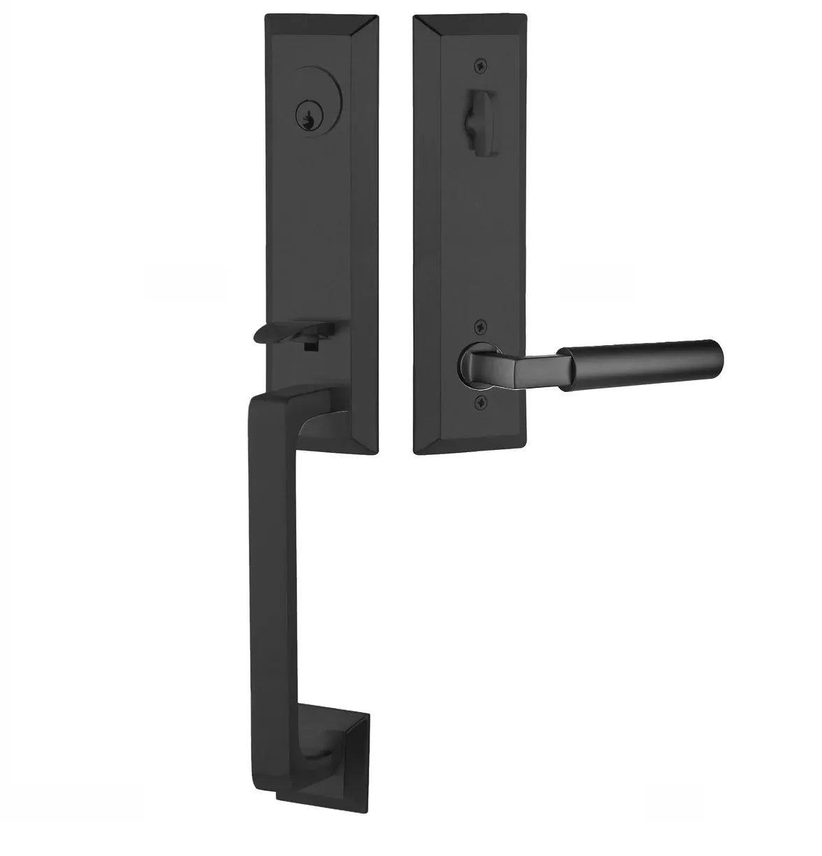 Emtek Transitional Heritage Monolithic Handleset with Hercules Lever in Flat Black finish