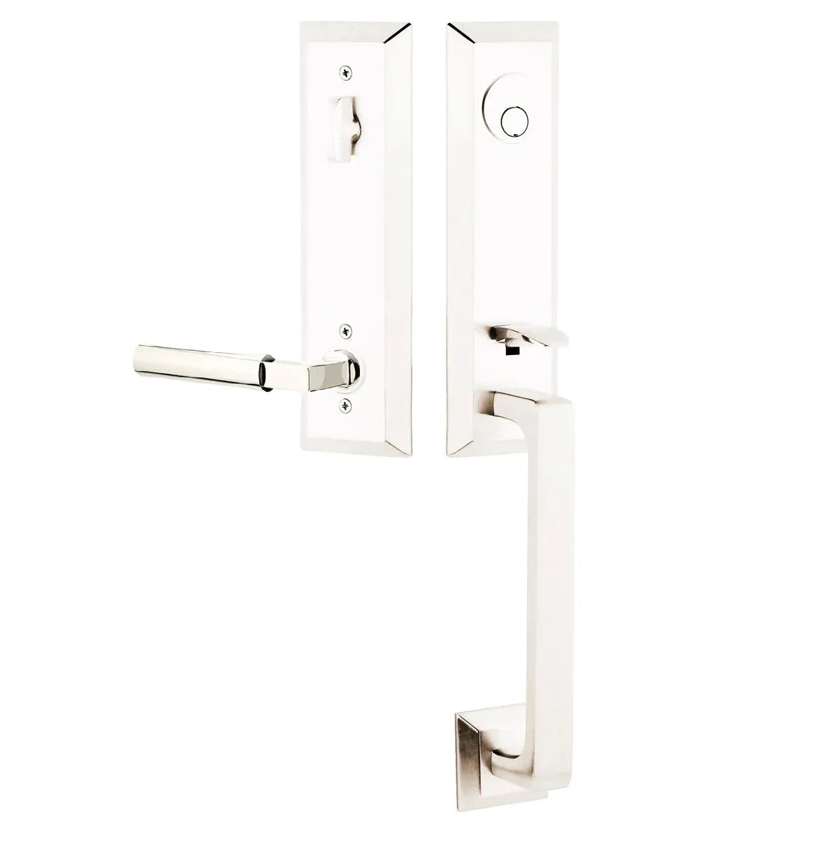 Emtek Transitional Heritage Monolithic Handleset with Hercules Lever in Lifetime Polished Nickel finish