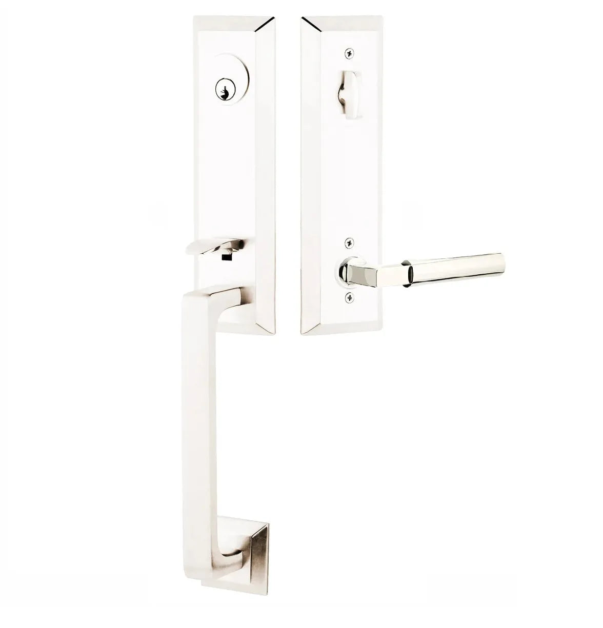Emtek Transitional Heritage Monolithic Handleset with Hercules Lever in Lifetime Polished Nickel finish