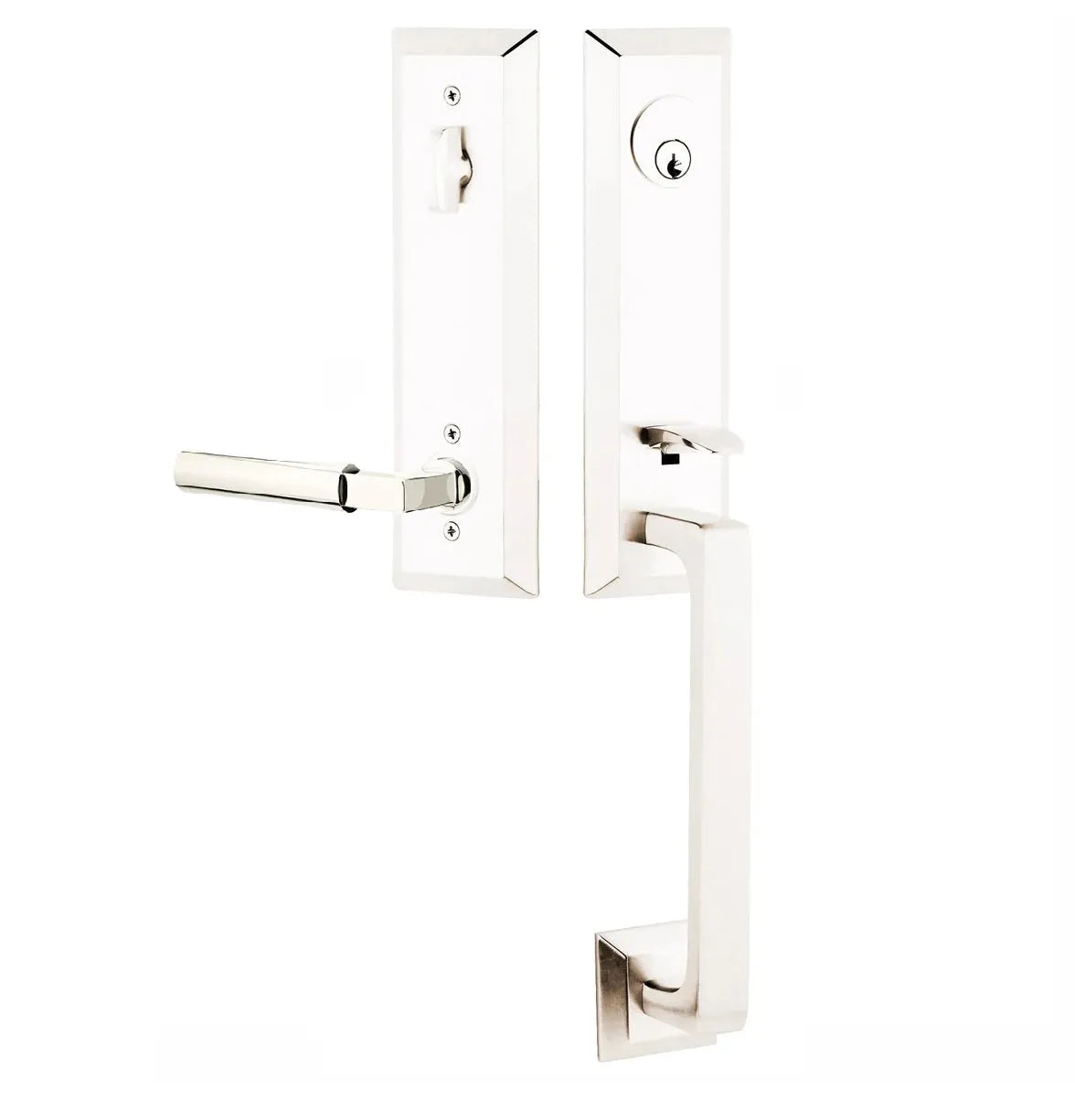 Emtek Transitional Heritage Monolithic Handleset with Hercules Lever in Lifetime Polished Nickel finish