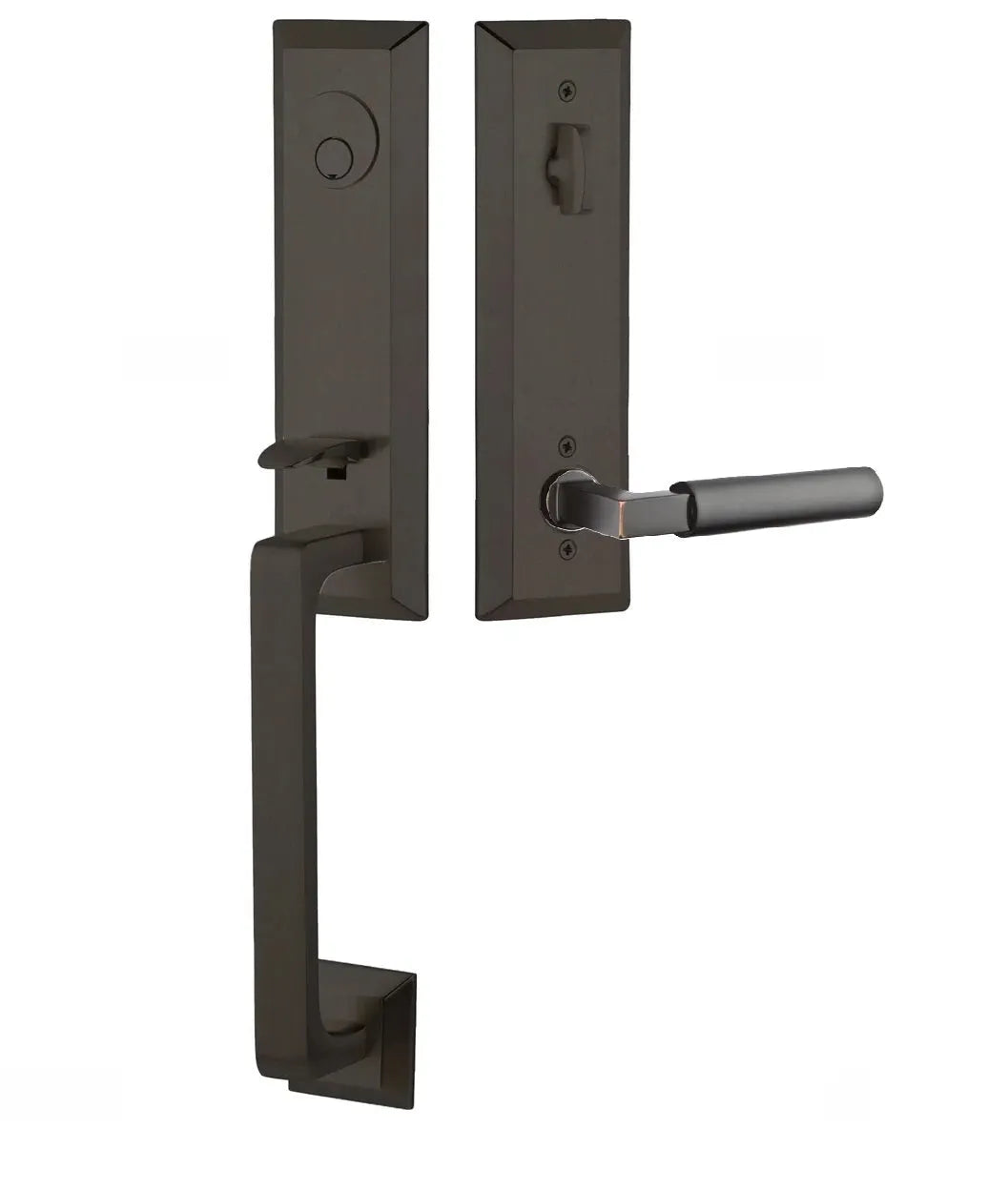 Emtek Transitional Heritage Monolithic Handleset with Hercules Lever in Oil Rubbed Bronze finish
