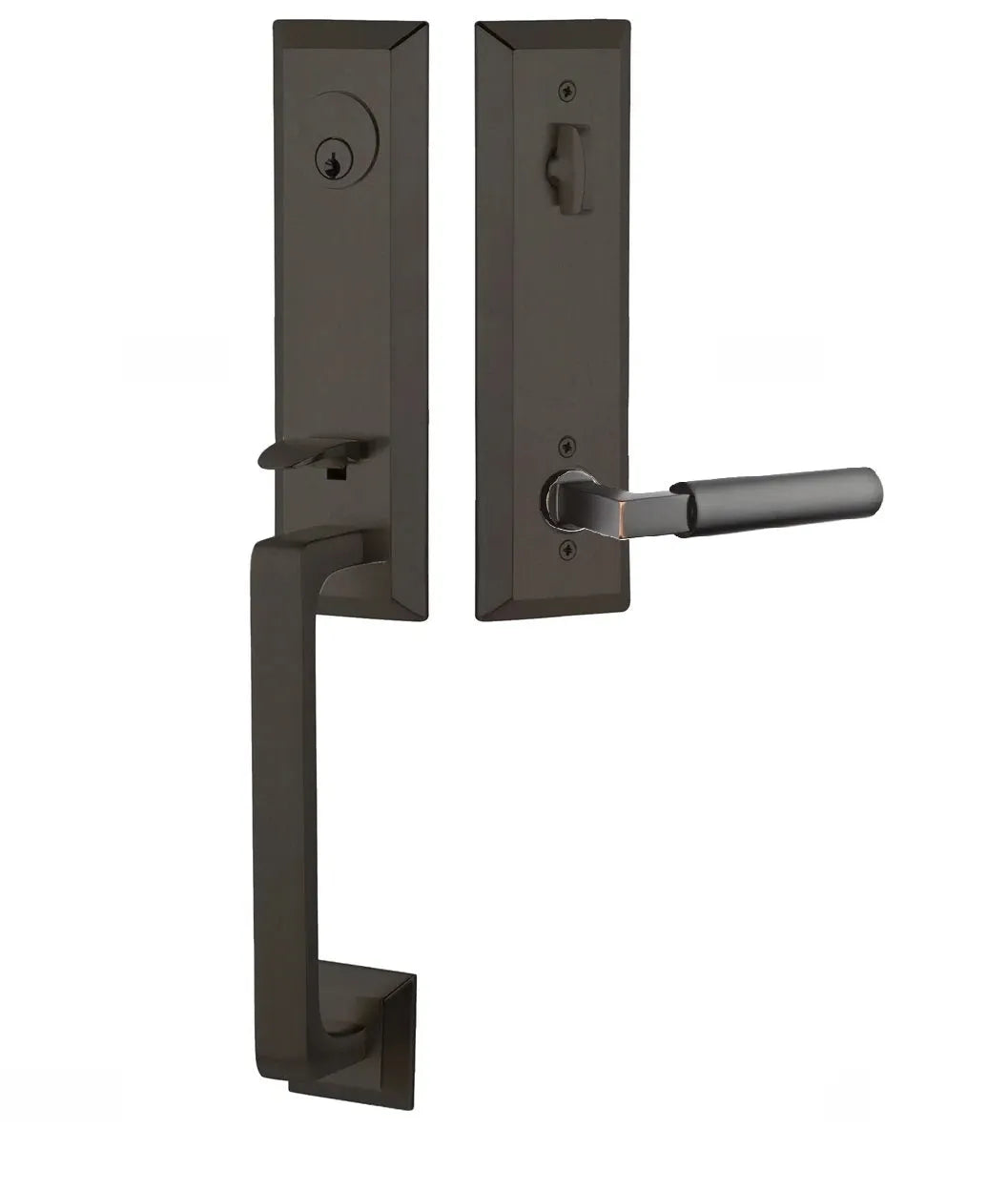 Emtek Transitional Heritage Monolithic Handleset with Hercules Lever in Oil Rubbed Bronze finish
