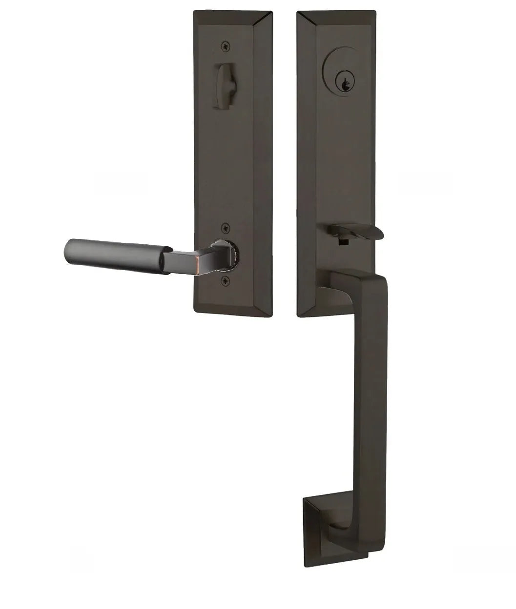 Emtek Transitional Heritage Monolithic Handleset with Hercules Lever in Oil Rubbed Bronze finish