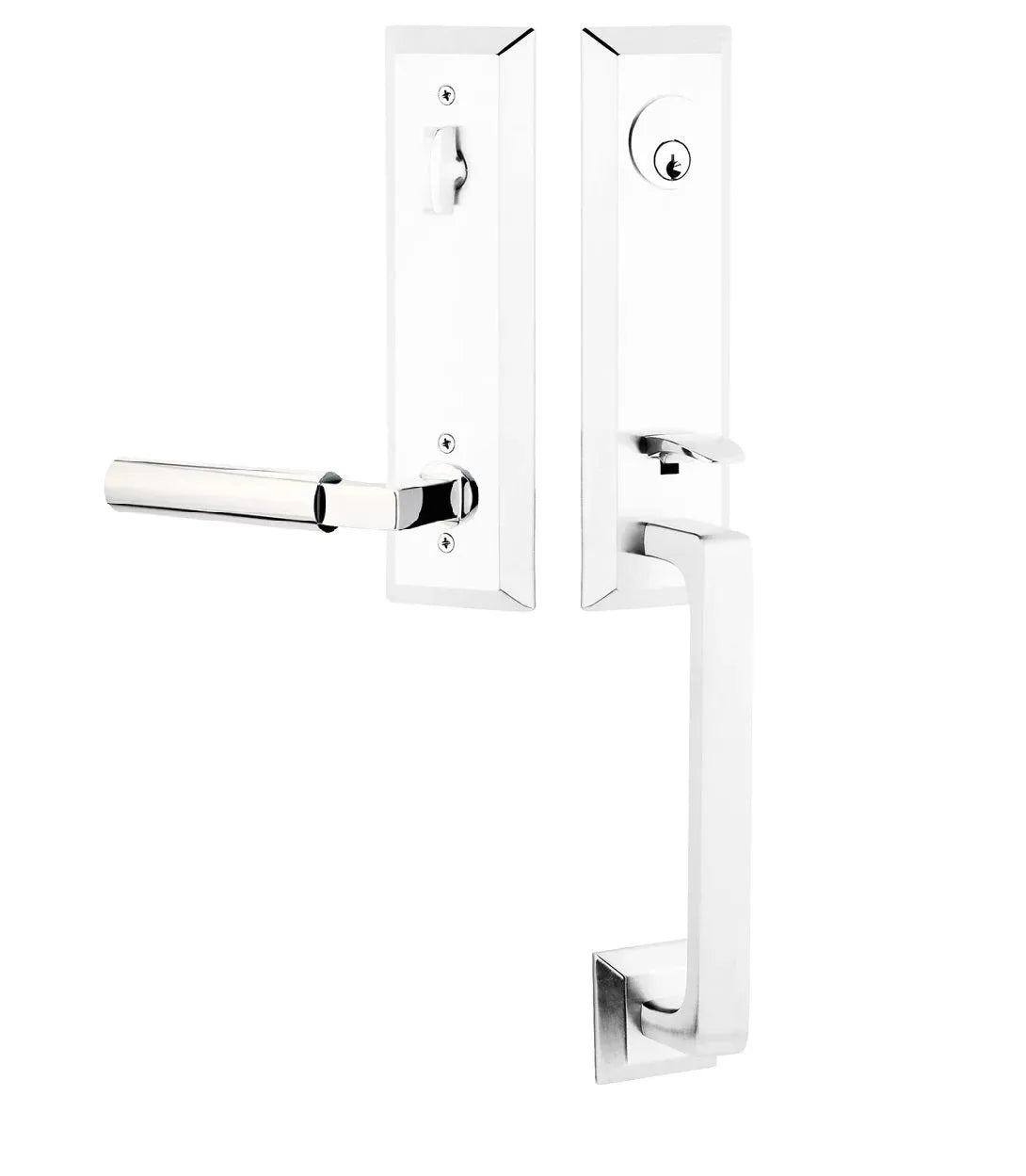 Emtek Transitional Heritage Monolithic Handleset with Hercules Lever in Polished Chrome finish