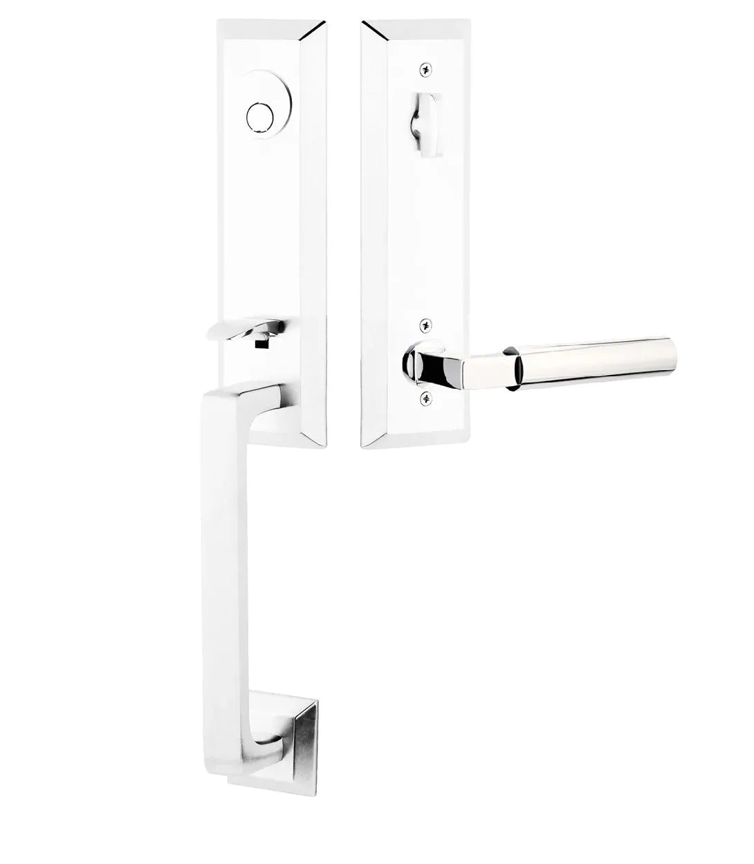 Emtek Transitional Heritage Monolithic Handleset with Hercules Lever in Polished Chrome finish