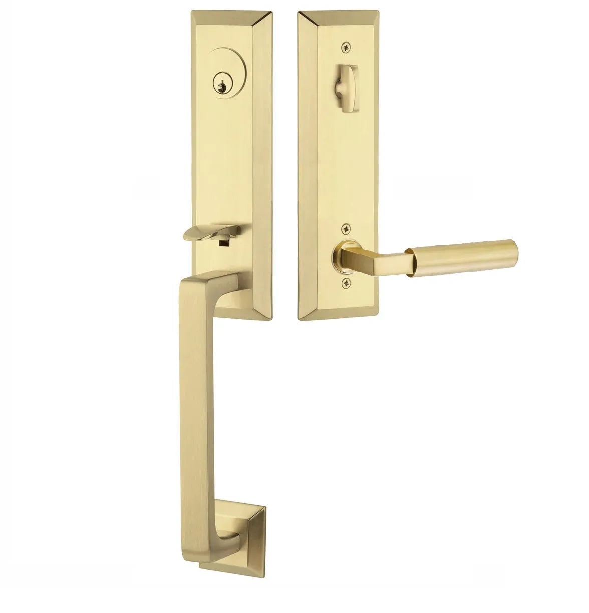 Emtek Transitional Heritage Monolithic Handleset with Hercules Lever in Satin Brass finish