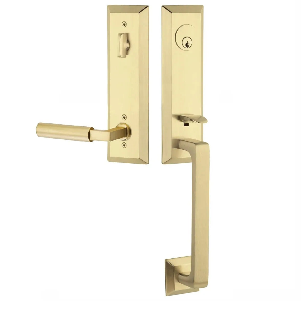 Emtek Transitional Heritage Monolithic Handleset with Hercules Lever in Satin Brass finish