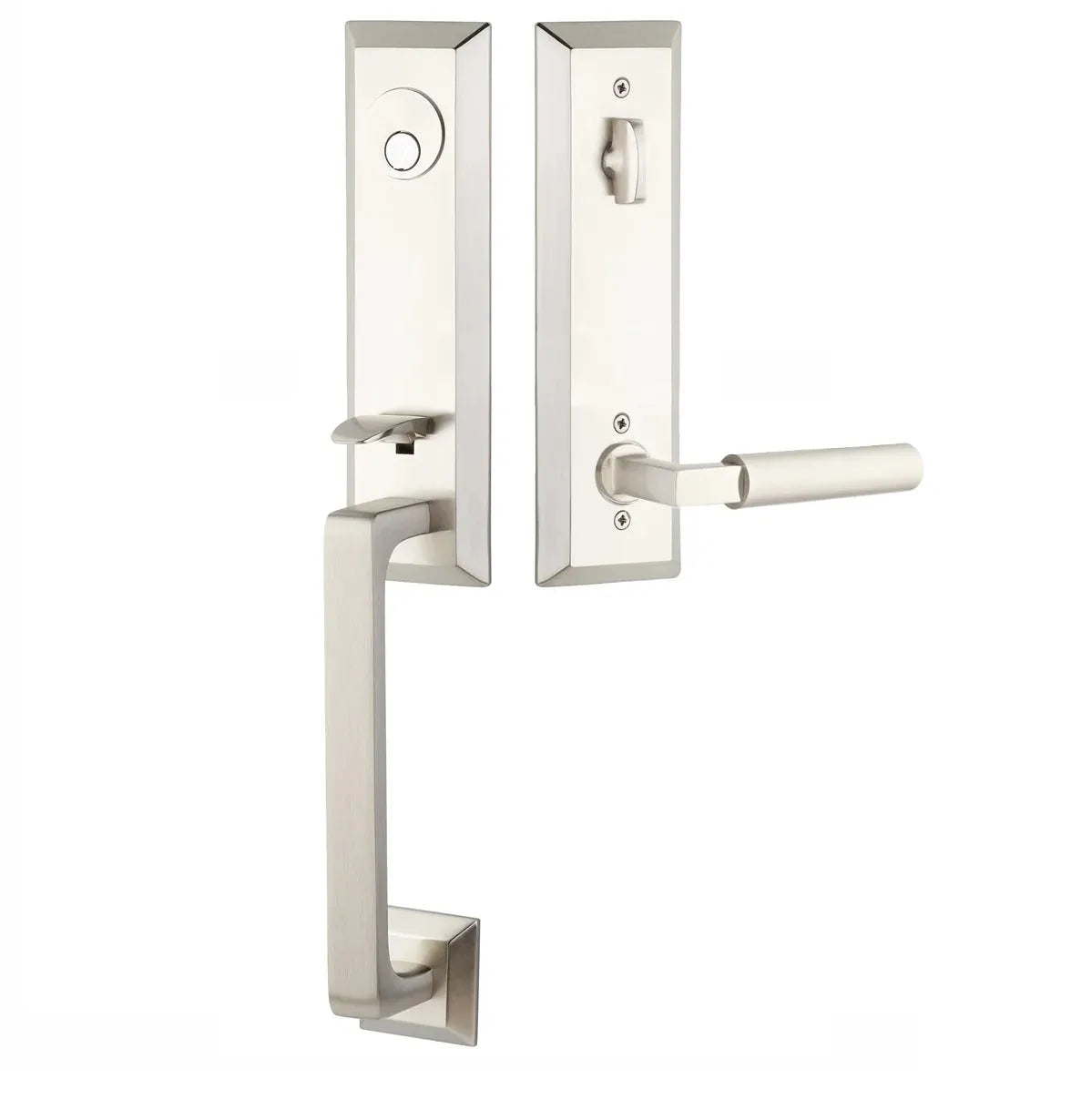 Emtek Transitional Heritage Monolithic Handleset with Hercules Lever in Satin Nickel finish