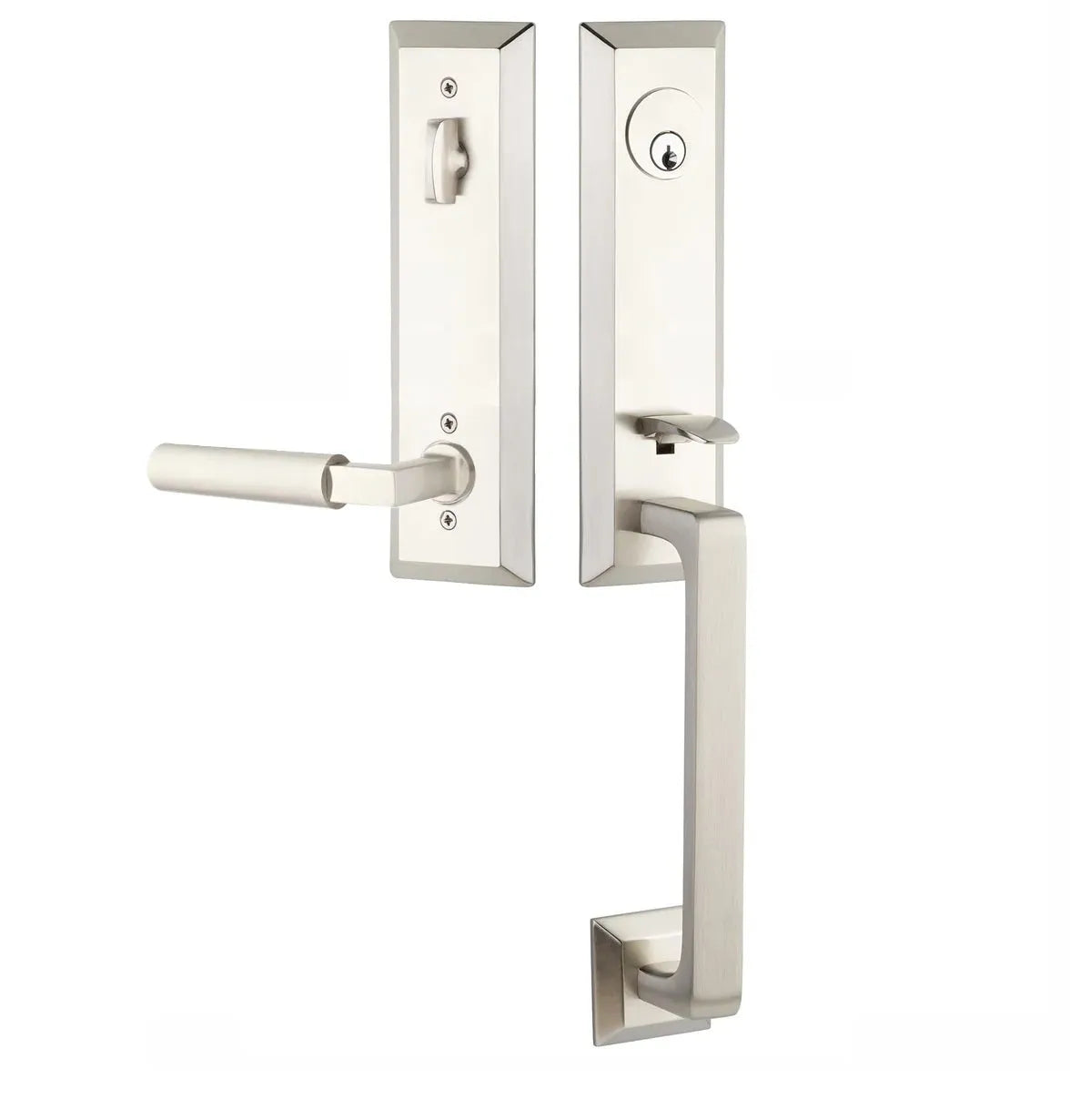 Emtek Transitional Heritage Monolithic Handleset with Hercules Lever in Satin Nickel finish