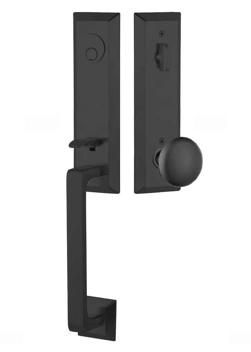 Emtek Transitional Heritage Monolithic Handleset with Providence Knob in Flat Black finish