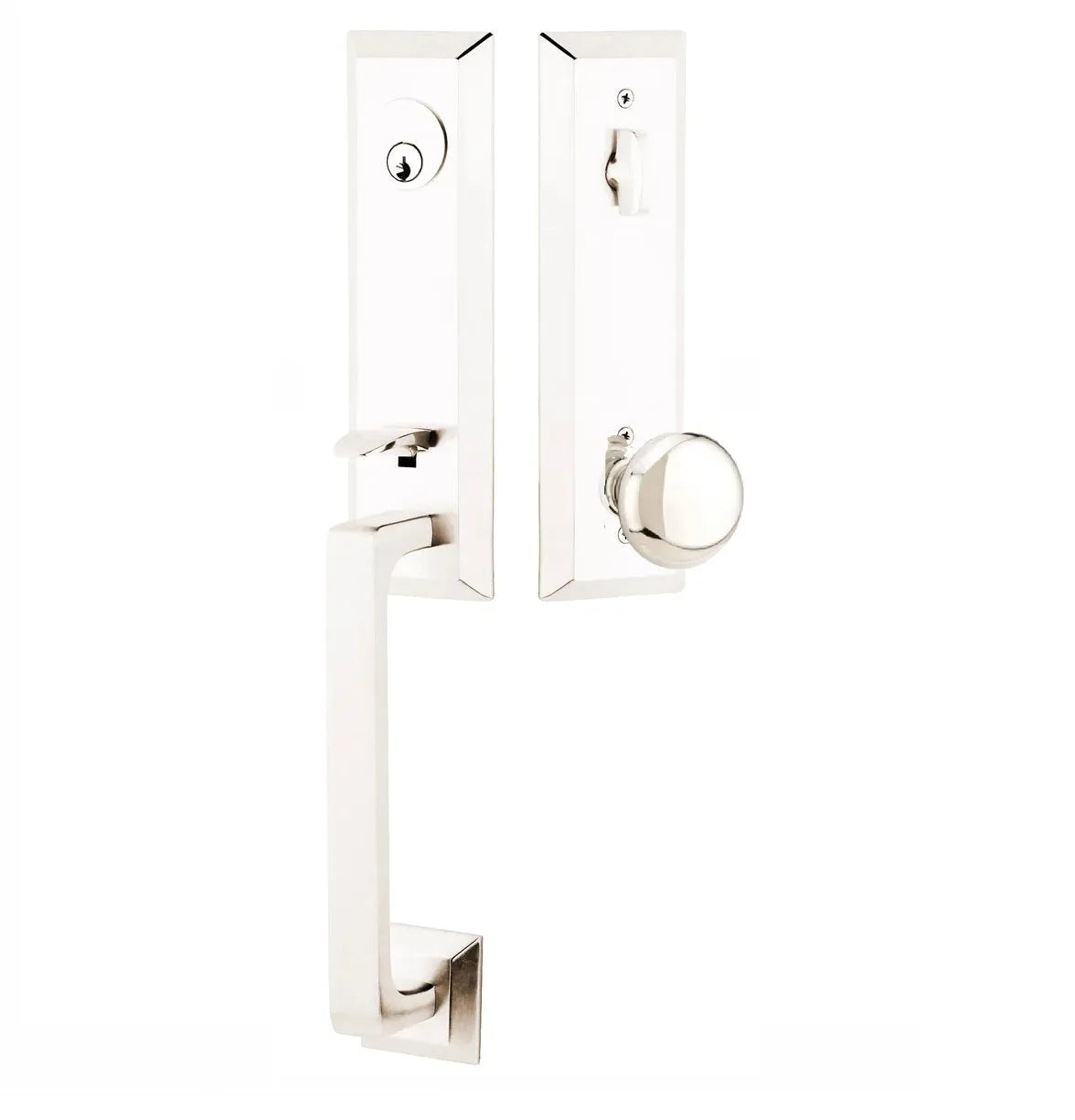 Emtek Transitional Heritage Monolithic Handleset with Providence Knob in Lifetime Polished Nickel finish
