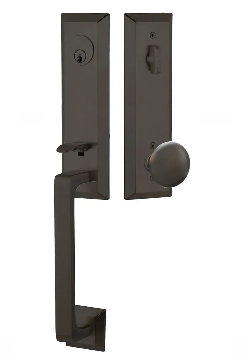 Emtek Transitional Heritage Monolithic Handleset with Providence Knob in Oil Rubbed Bronze finish