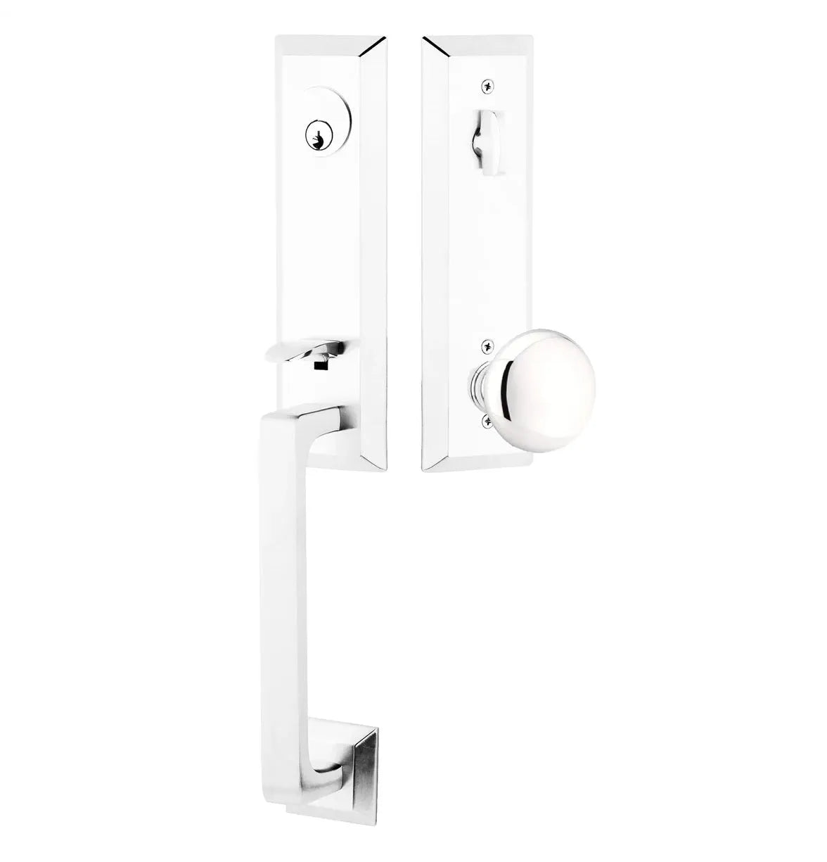 Emtek Transitional Heritage Monolithic Handleset with Providence Knob in Polished Chrome finish