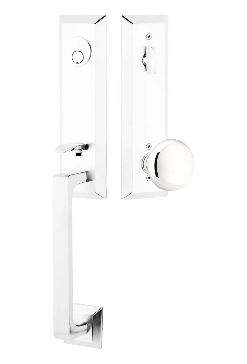 Emtek Transitional Heritage Monolithic Handleset with Providence Knob in Polished Chrome finish