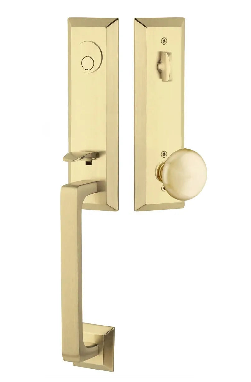 Emtek Transitional Heritage Monolithic Handleset with Providence Knob in Satin Brass finish