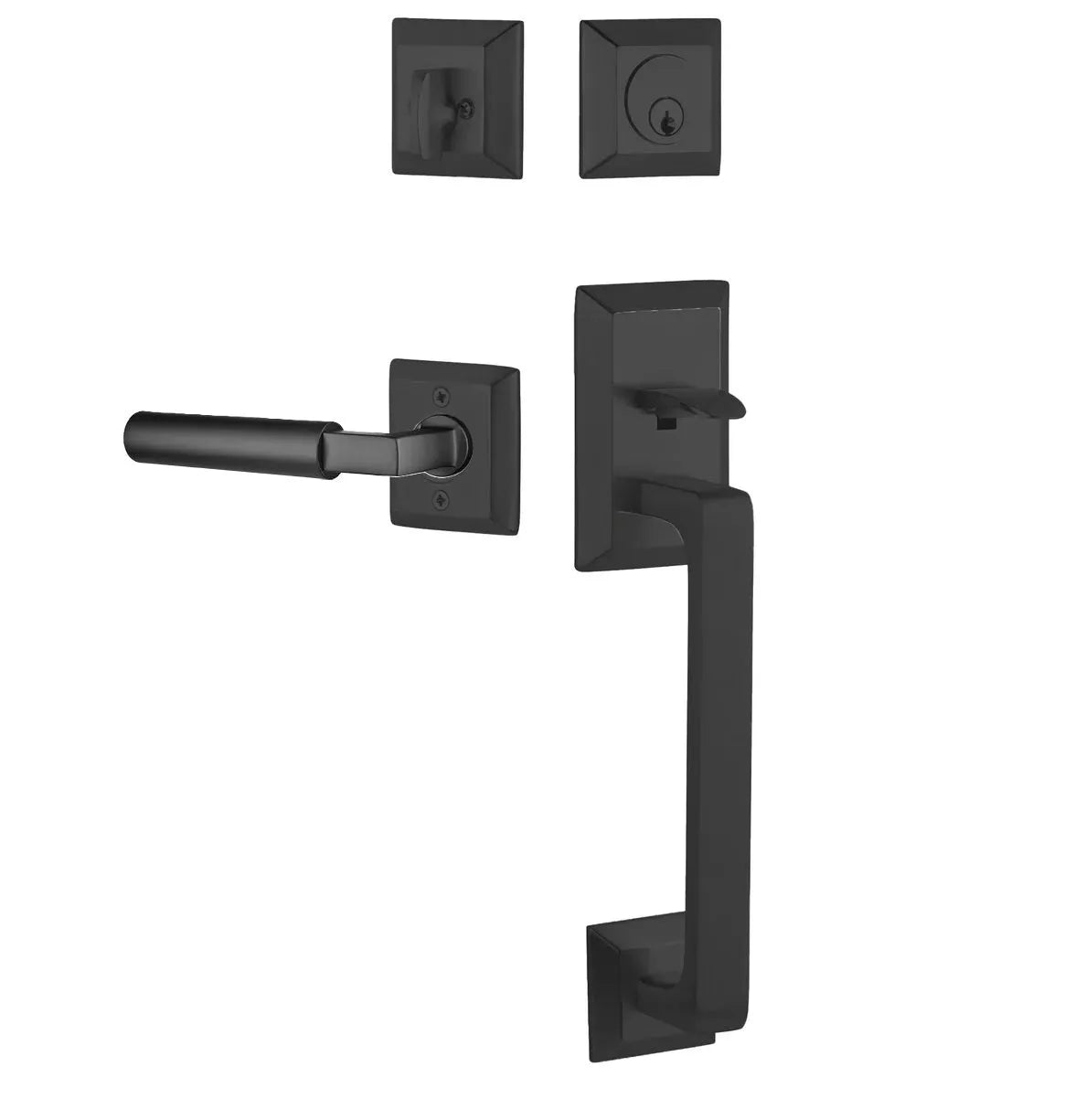 Emtek Transitional Heritage Sectional Handleset with Hercules Lever in Flat Black finish