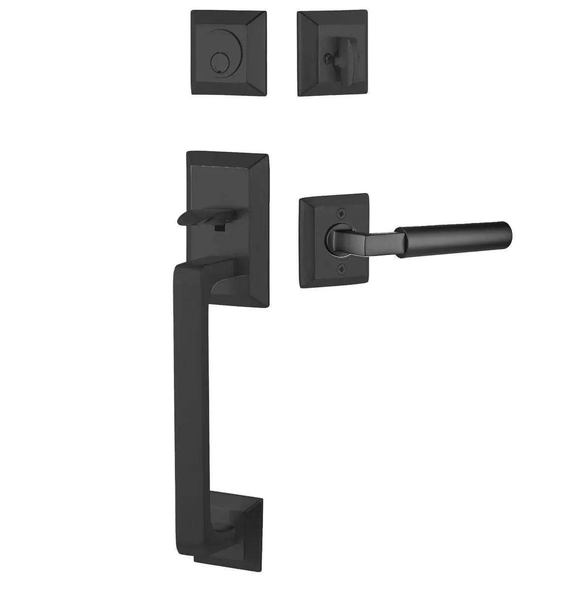 Emtek Transitional Heritage Sectional Handleset with Hercules Lever in Flat Black finish