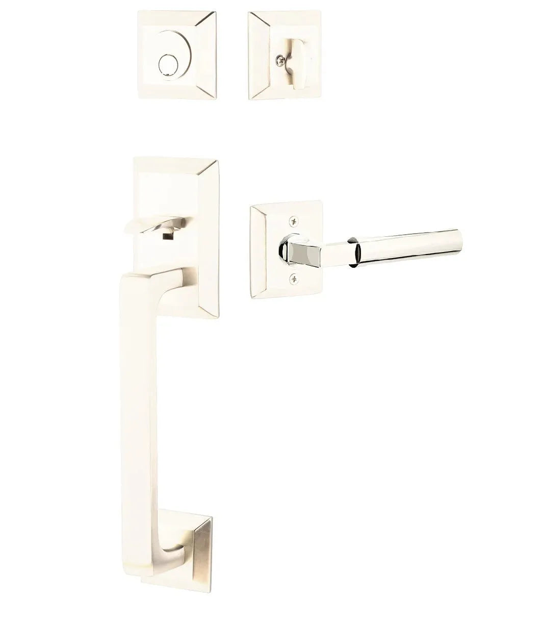 Emtek Transitional Heritage Sectional Handleset with Hercules Lever in Lifetime Polished Nickel finish