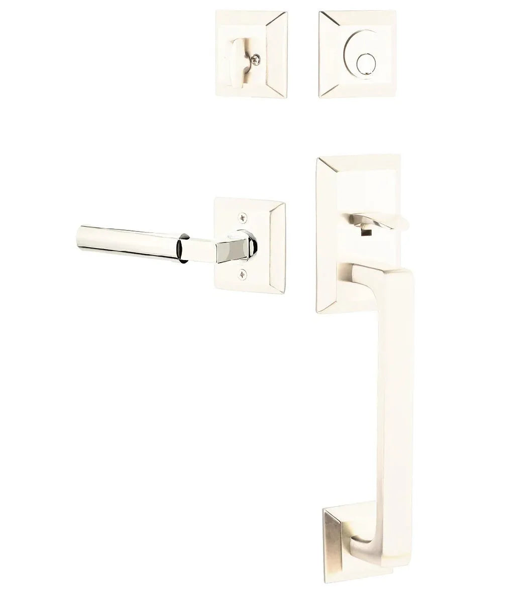 Emtek Transitional Heritage Sectional Handleset with Hercules Lever in Lifetime Polished Nickel finish