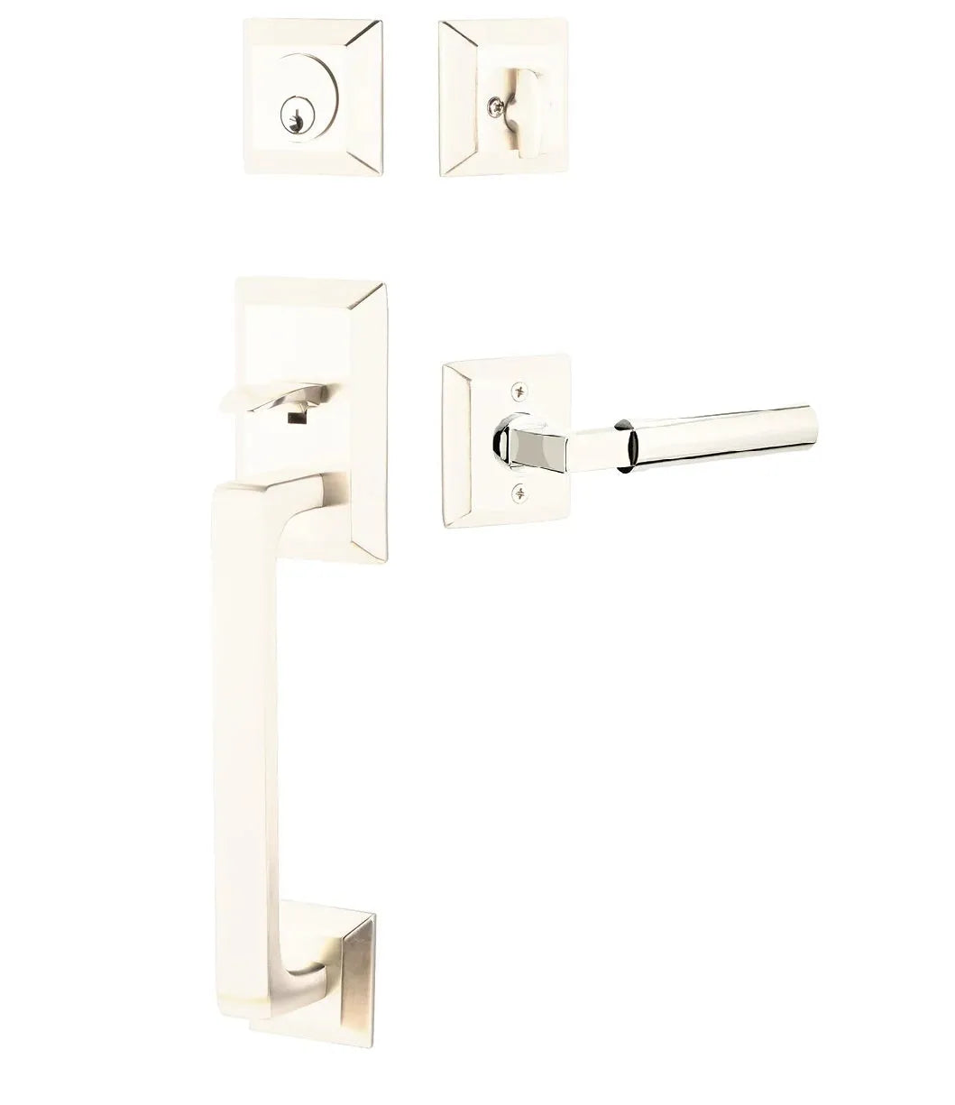 Emtek Transitional Heritage Sectional Handleset with Hercules Lever in Lifetime Polished Nickel finish