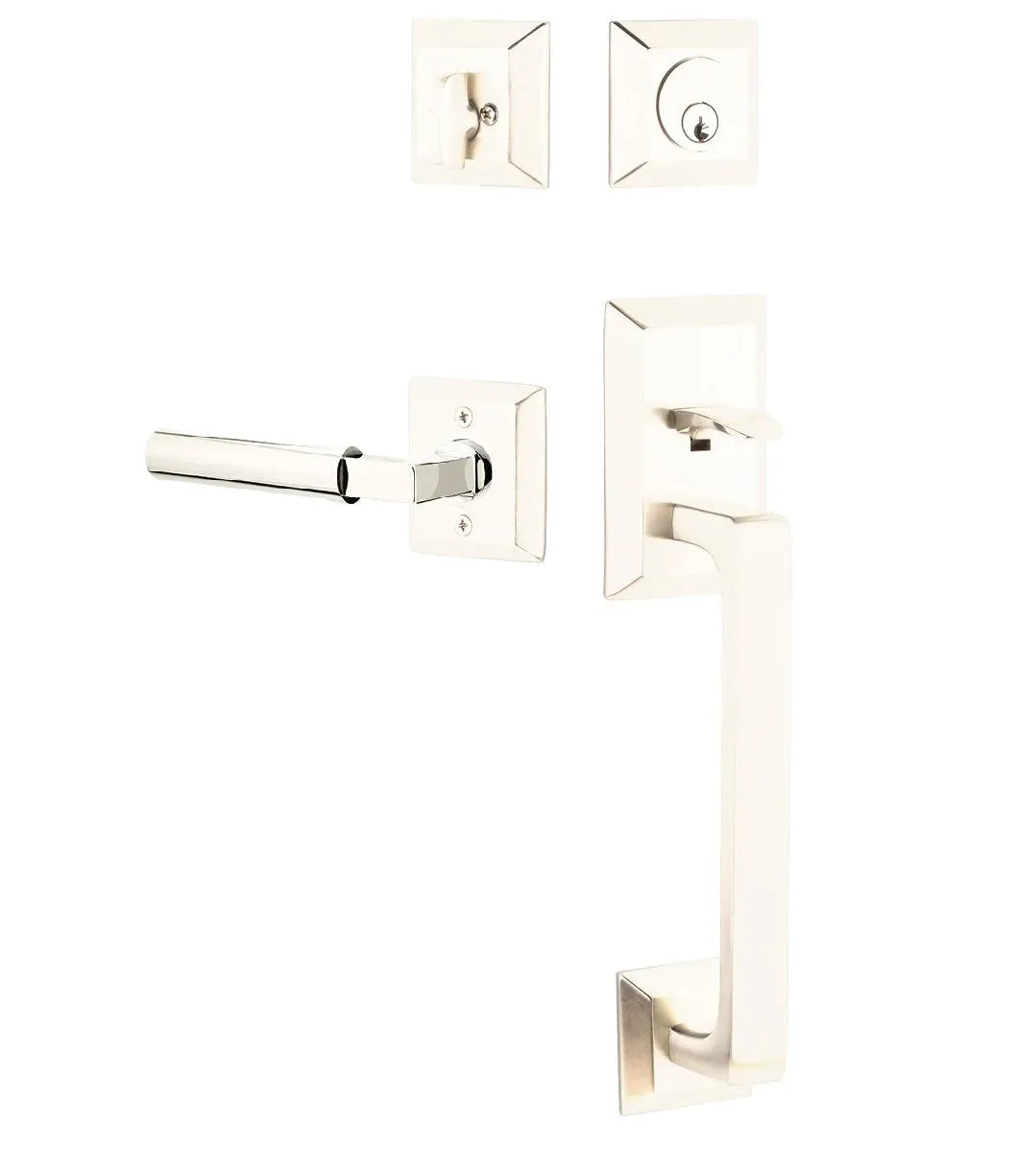 Emtek Transitional Heritage Sectional Handleset with Hercules Lever in Lifetime Polished Nickel finish