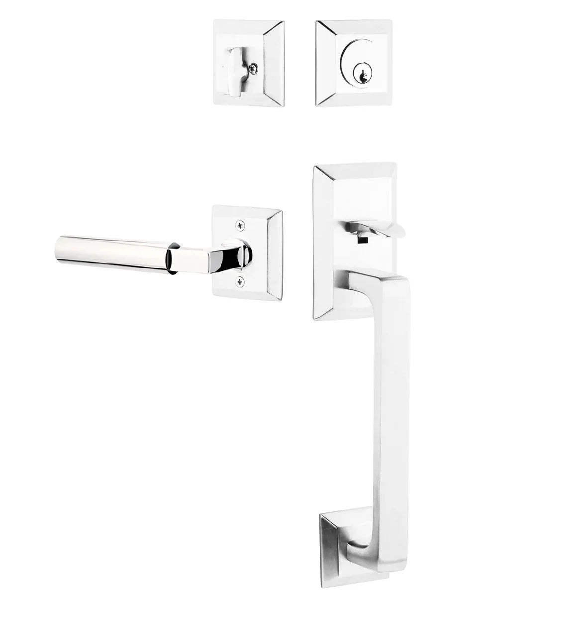 Emtek Transitional Heritage Sectional Handleset with Hercules Lever in Polished Chrome finish
