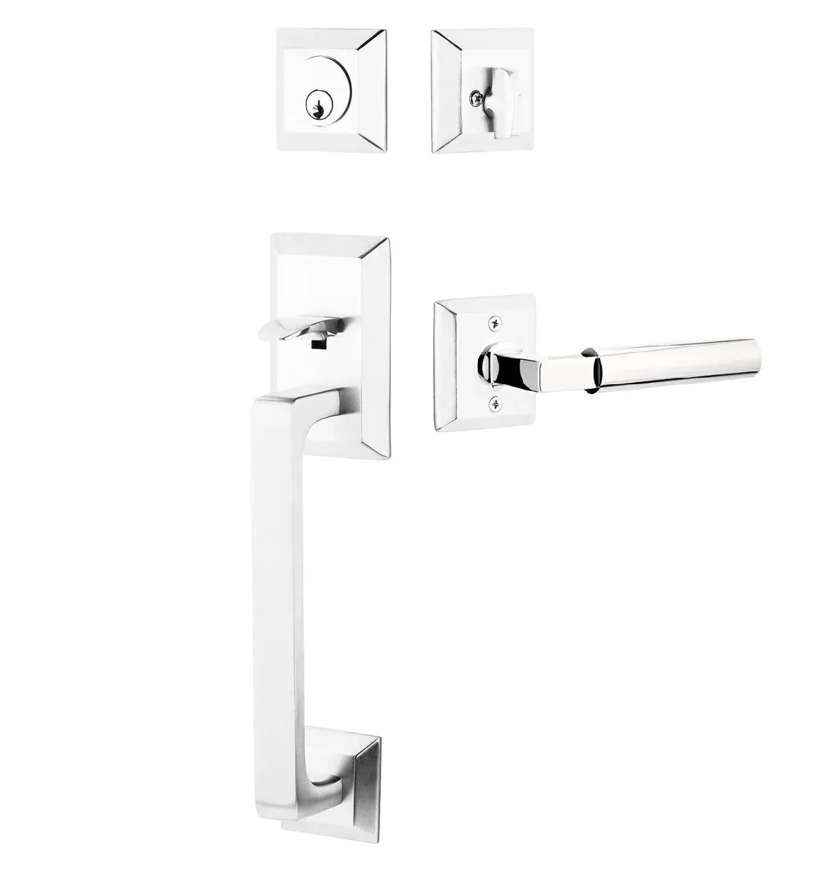 Emtek Transitional Heritage Sectional Handleset with Hercules Lever in Polished Chrome finish