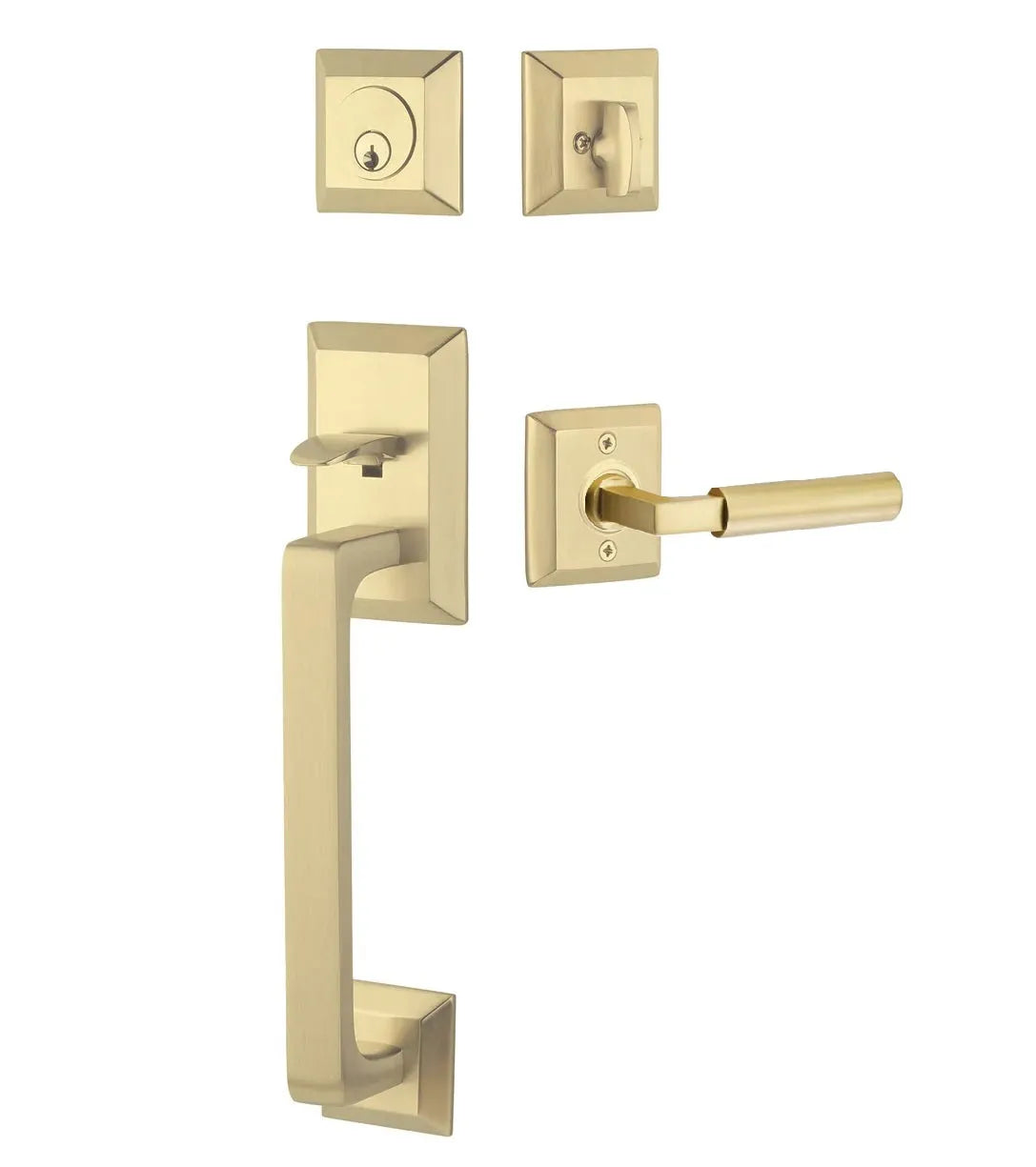 Emtek Transitional Heritage Sectional Handleset with Hercules Lever in Satin Brass finish