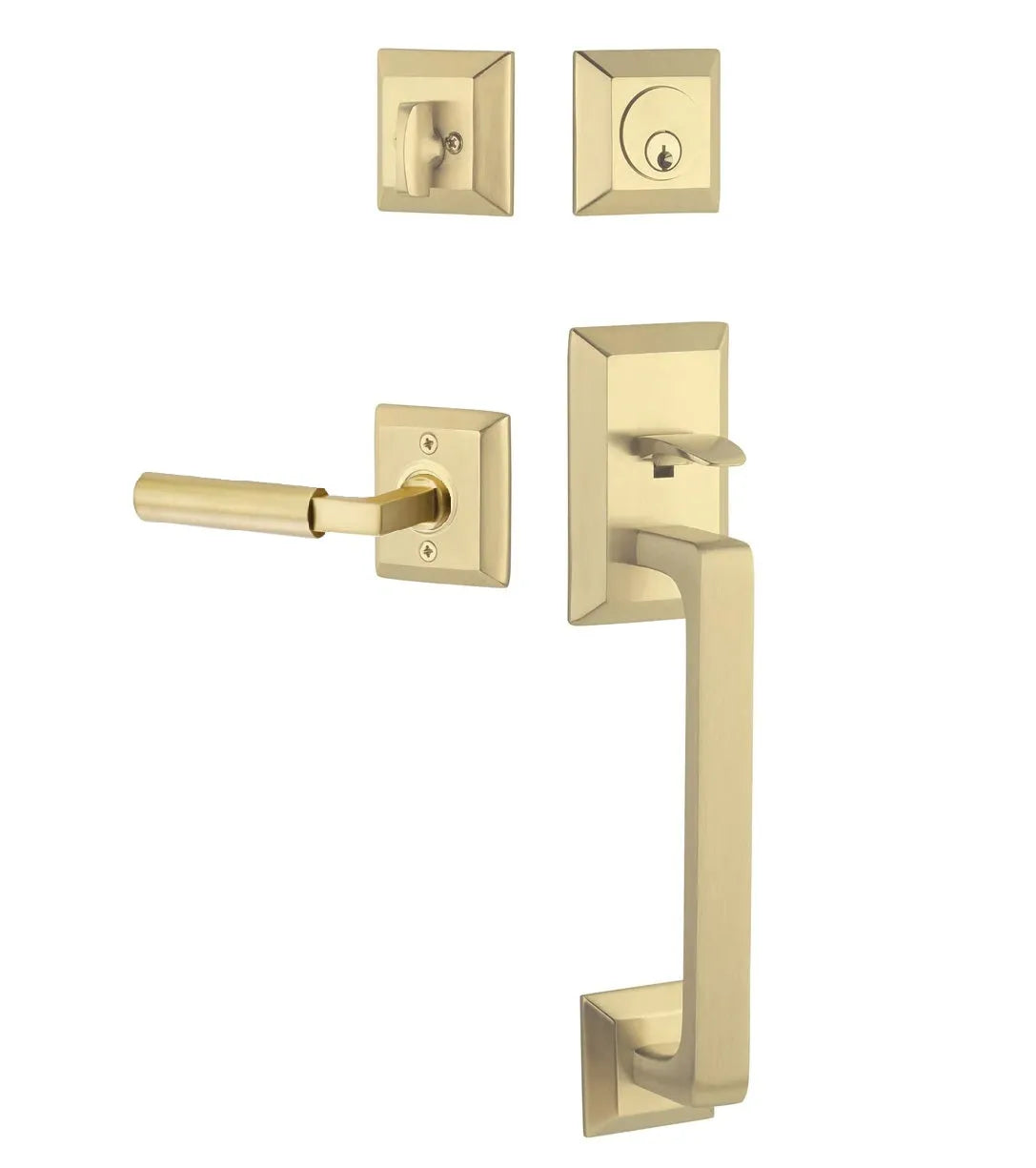 Emtek Transitional Heritage Sectional Handleset with Hercules Lever in Satin Brass finish