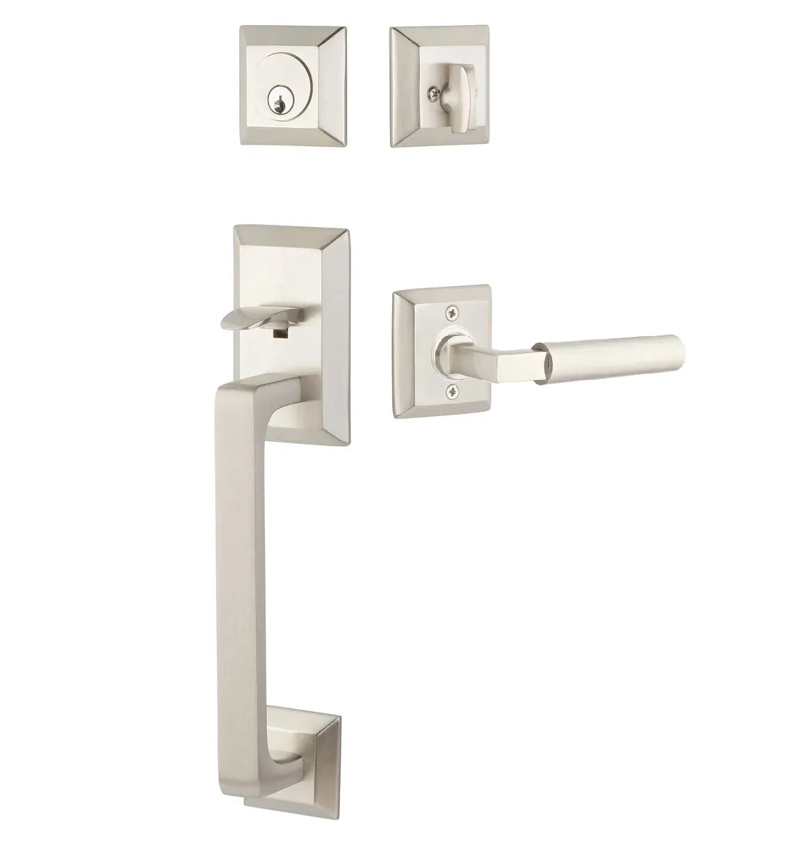 Emtek Transitional Heritage Sectional Handleset with Hercules Lever in Satin Nickel finish