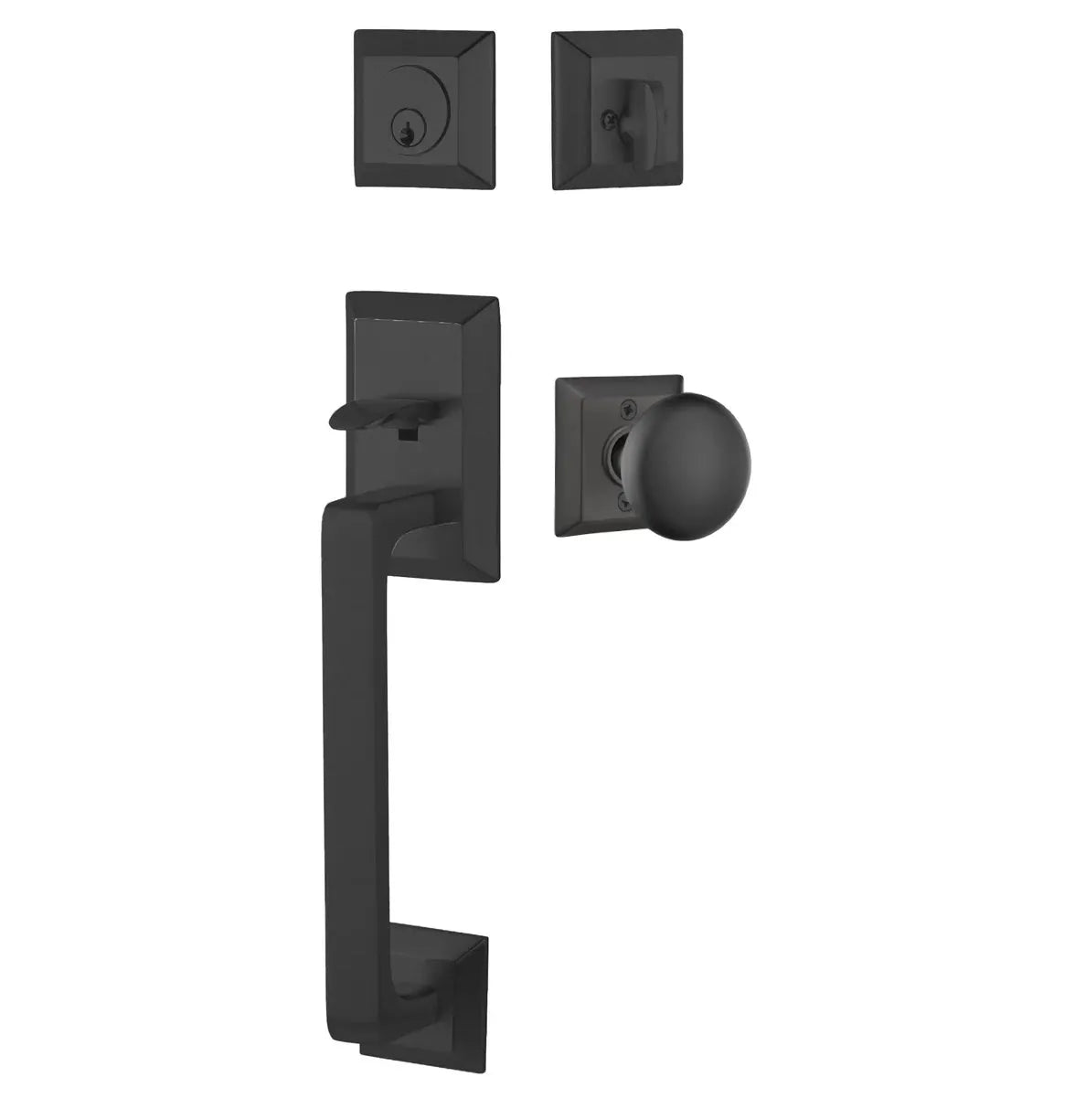 Emtek Transitional Heritage Sectional Handleset with Providence Knob in Flat Black finish
