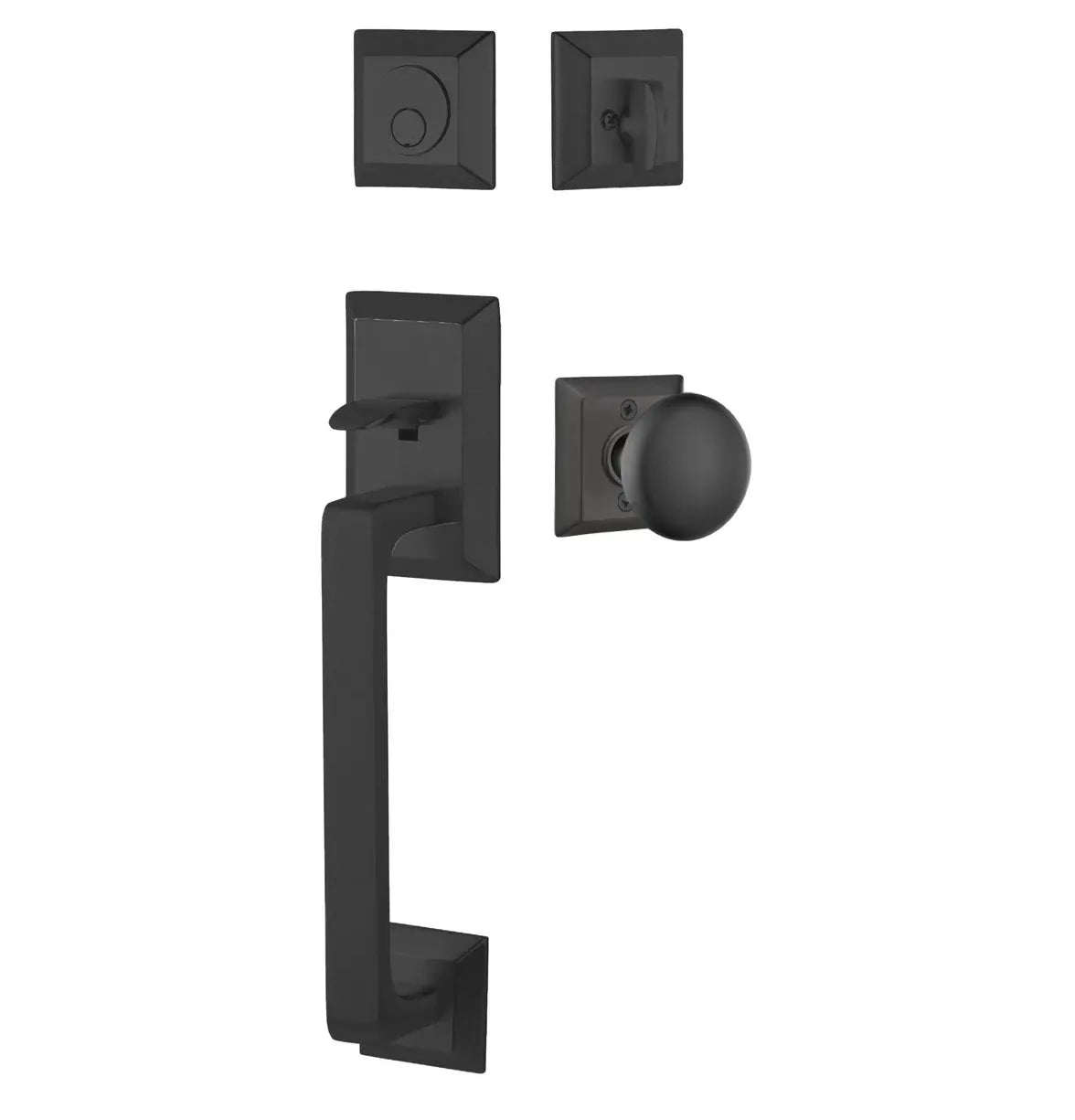 Emtek Transitional Heritage Sectional Handleset with Providence Knob in Flat Black finish