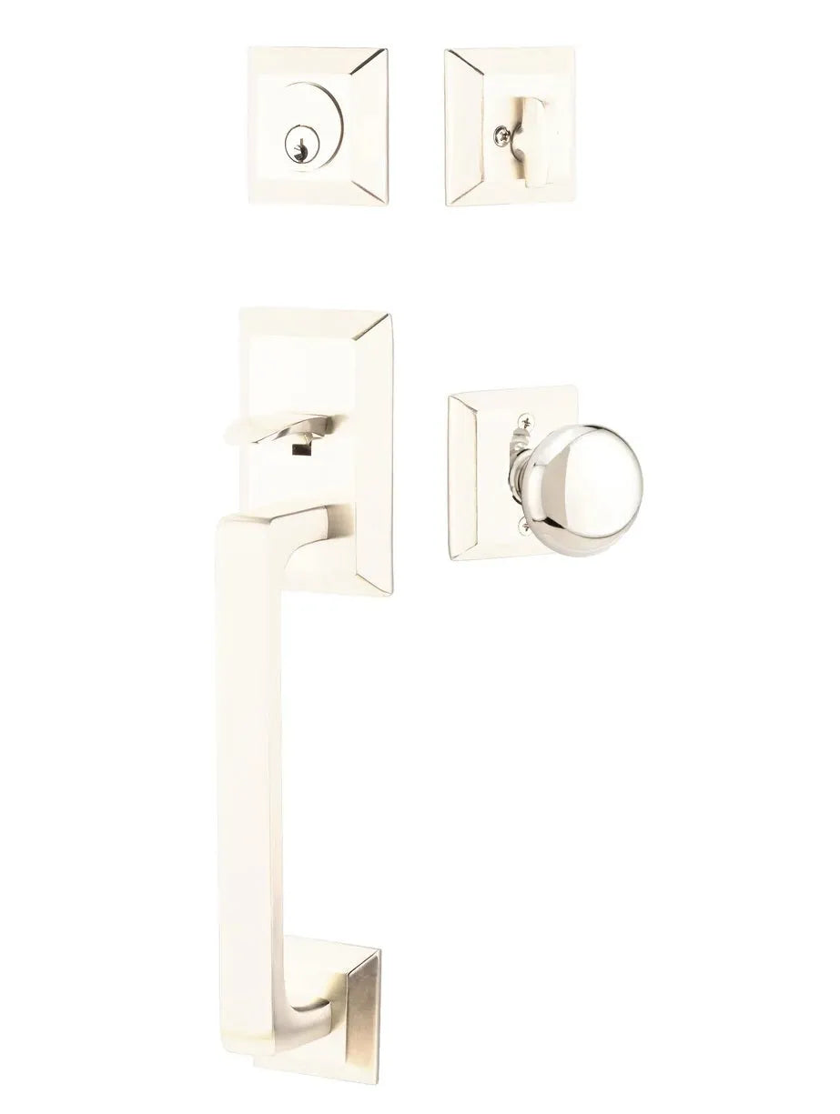Emtek Transitional Heritage Sectional Handleset with Providence Knob in Lifetime Polished Nickel finish